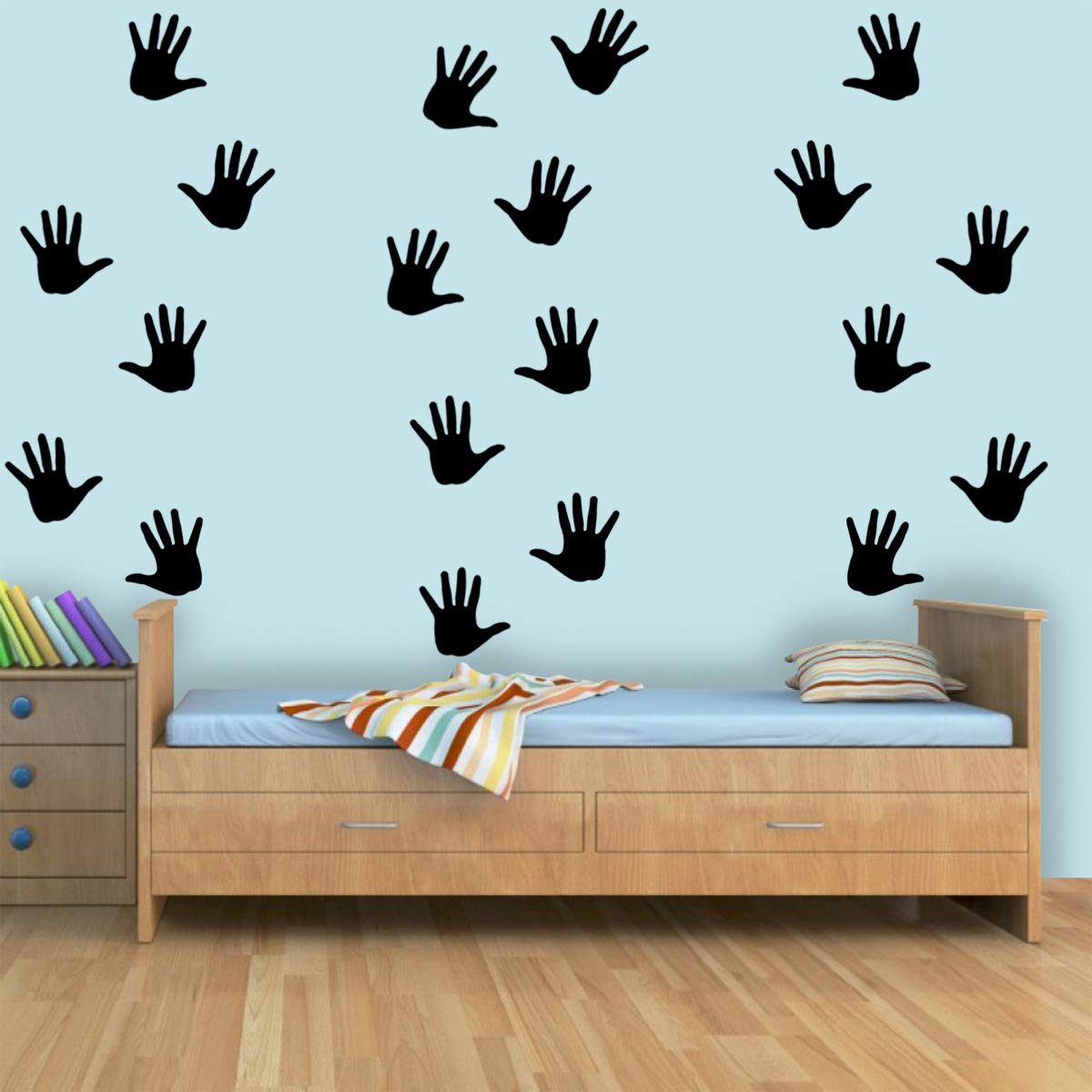 VWAQ Handprint Wall Decals - 20 Pack Black Peel and Stick Wall & Floor Stickers - DIY Home Decor for Kids Room, Nursery, Playroom, Classroom, and Office