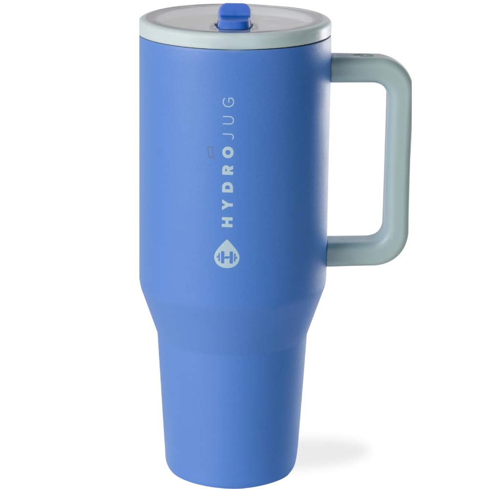 HydroJug Traveler - 40 oz Insulated Stainless Steel Water Bottle with Handle & Flip Straw - Leak Proof Tumbler with Rubber Base Fits in Car Cup Holder - Perfect Gift for Women & Men - Ideal for Gym, Hiking, Office & Travel - Riptide