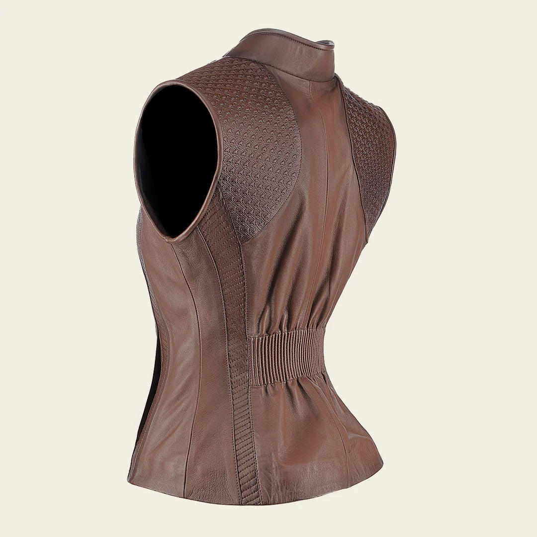 Women's Brown Western Fashion Lambskin Leather Vest M356COC - Stylish Cowgirl Outfit for Rodeo, Country Music Concerts & Casual Wear