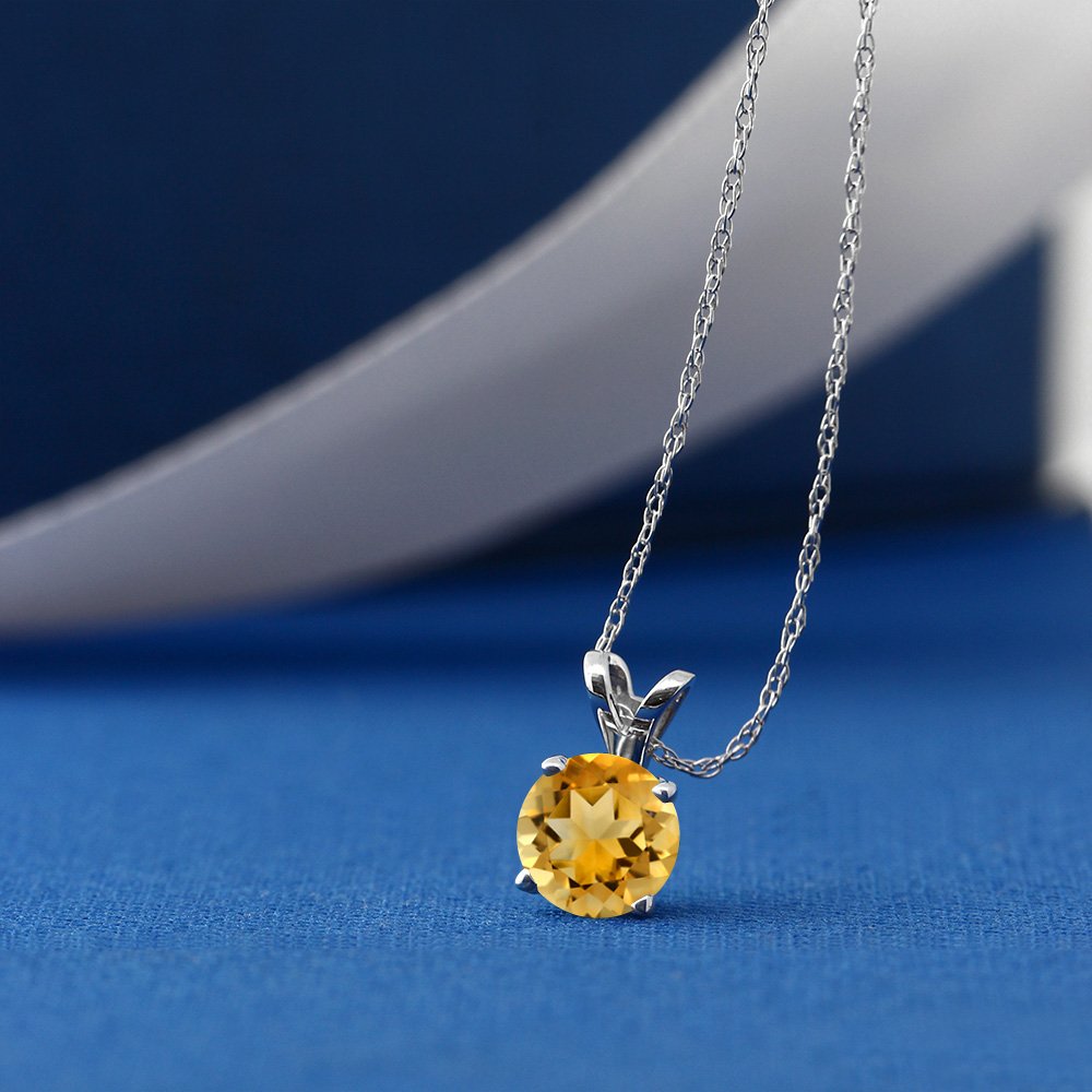 Gem Stone King 14K White Gold 5MM Round Birthstone Solitaire Pendant Necklace for Women - 18 Inch Gold Chain | Personalized Jewelry Gift for Mom, Wife, Daughter | Perfect for Birthdays, Anniversaries & Special Occasions