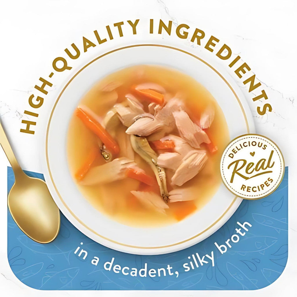 Fancy Feast Classic Broth Cat Food - 40g Pouch with Chicken, Vegetable, Tuna, Shrimp & White Fish - High Protein Wet Cat Food for Adult & Senior Cats - Perfect for Picky Eaters & Hydration Boost