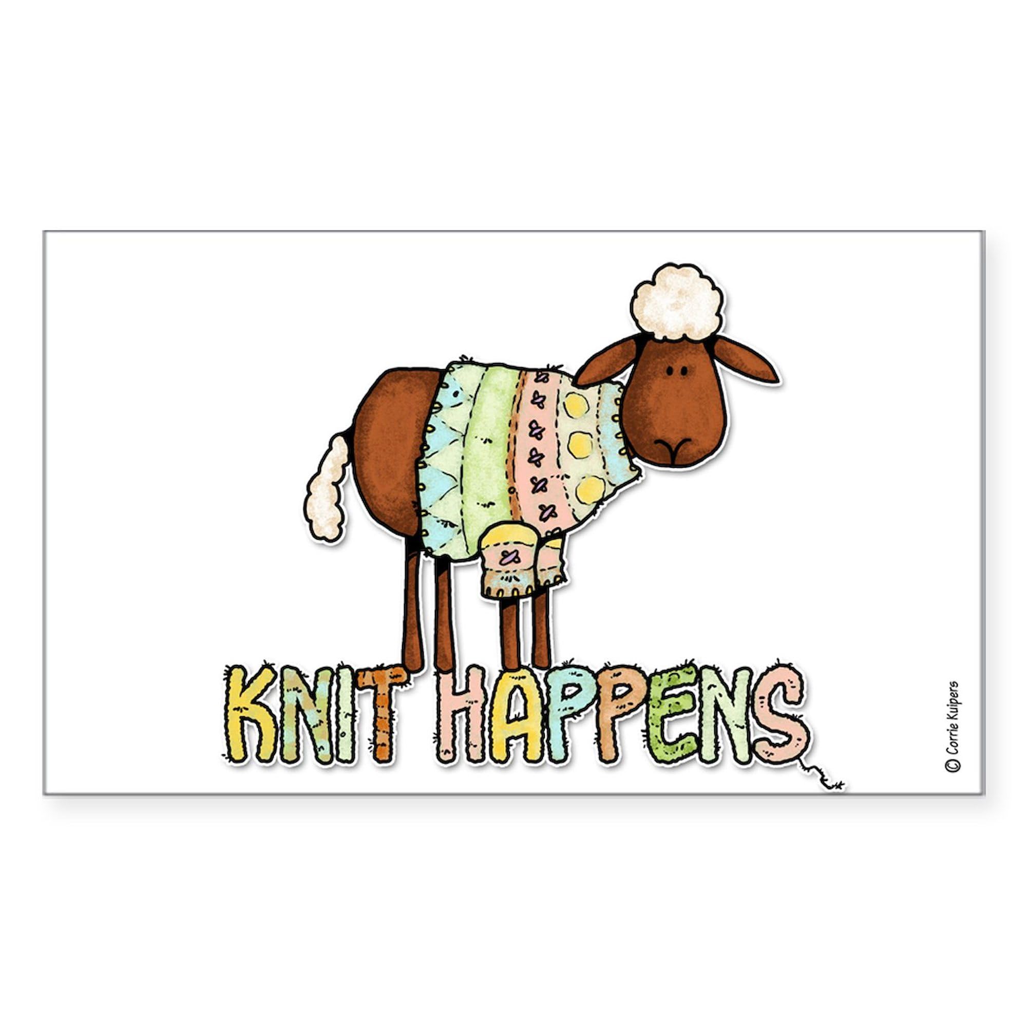 Knit Happens Rectangle Sticker - Funny Knitting Bumper Decal for Cars, Laptops & Water Bottles - Humorous Gift for Knitters & Craft Lovers