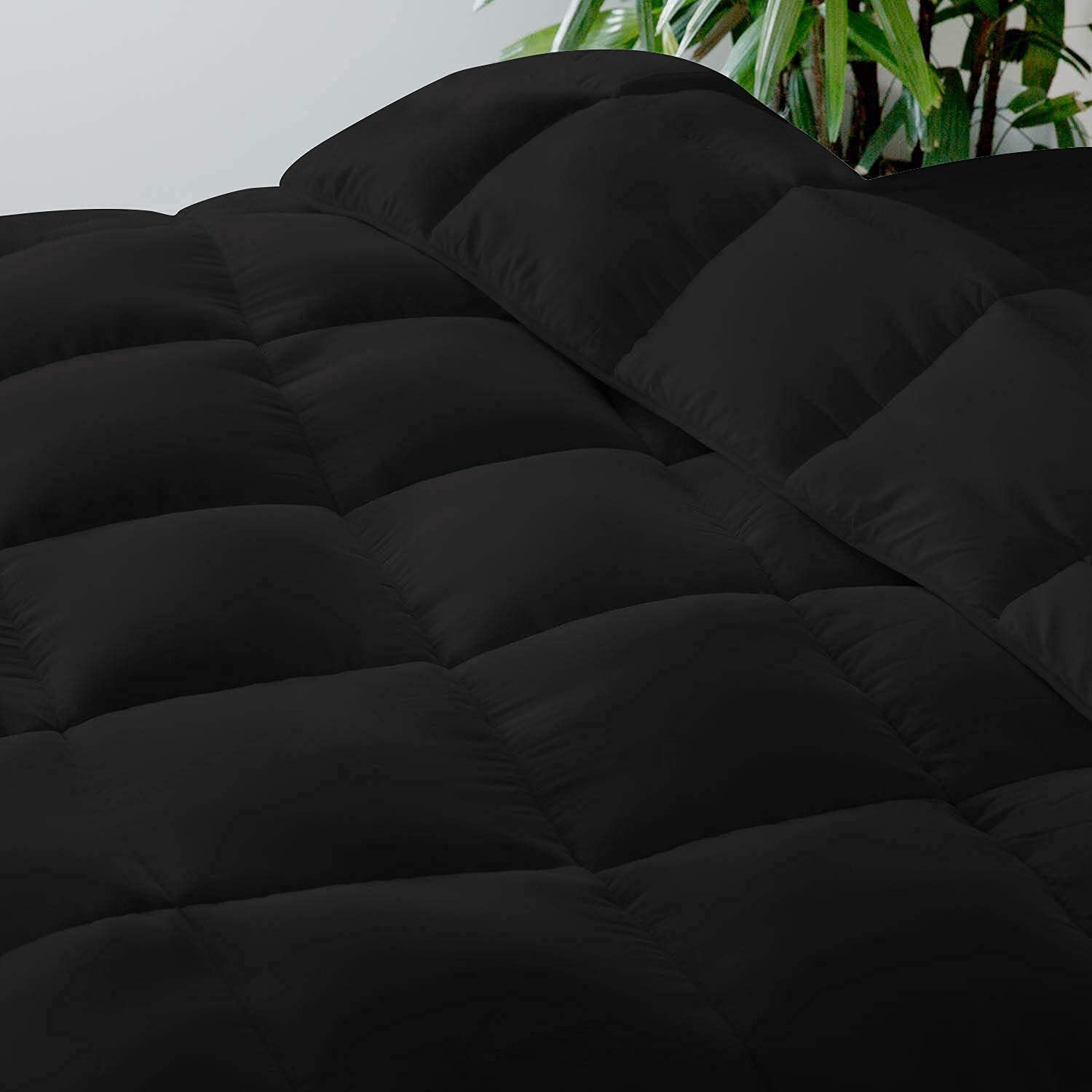 Lightweight All-Season Down Alternative Comforter - 100% Cotton Quilted Duvet Insert | Cooling Bedding for Hot Sleepers & Warm Weather | King/California King Size | Black | Perfect for Year-Round Comfort in Bedrooms, Guest Rooms & Dorms