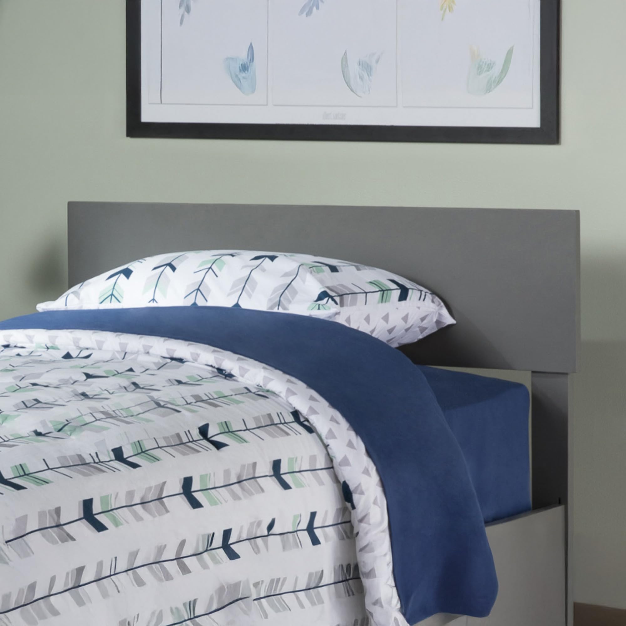 AFI Orlando Twin Size Grey Upholstered Headboard with USB Charging Port - Perfect for Kids' Bedrooms, Dorms & Small Spaces