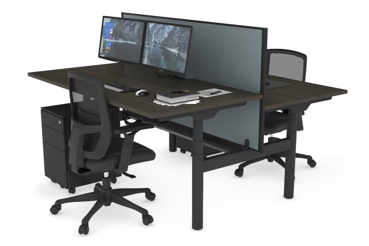 Flexi Premium Height Adjustable 2 Person H Bench Workstation - Black Frame [1600L x 800W with Cable Management] - Ideal for Office, Home Workspace & Collaborative Work Environments