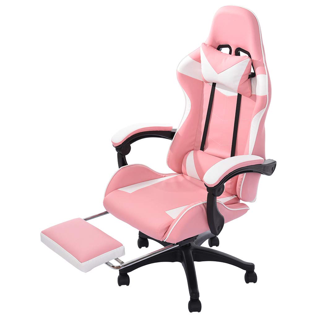 Ergonomic Adjustable Gaming Chair with Footrest, High Back Office Chair with Headrest & Lumbar Support - Reclining Computer Desk Chair for Home & Gaming (Pink) - Perfect for Long Work Sessions & Esports Gaming