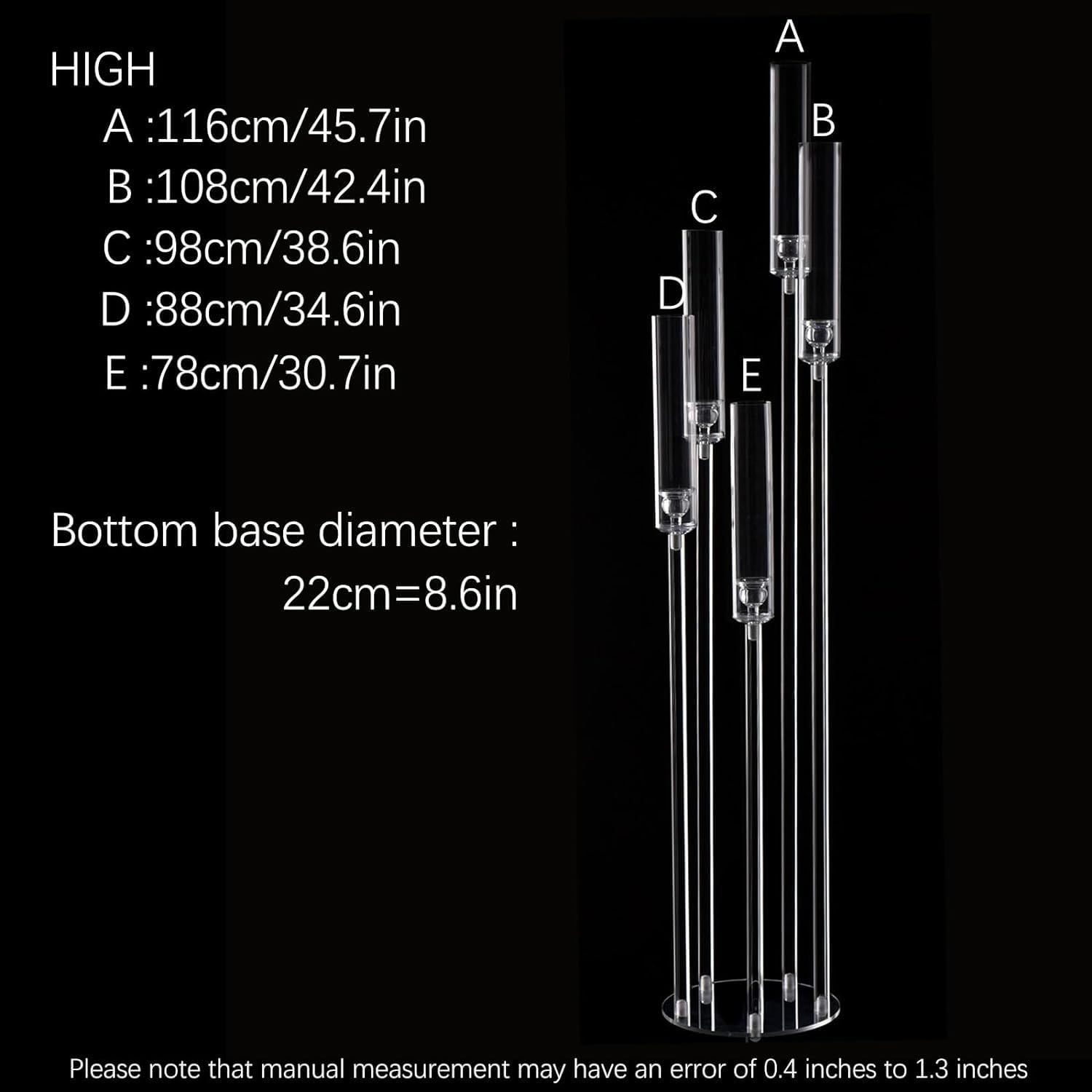 4Pcs Clear Acrylic 5-Arm Candelabra - 45.7 Inch Tall Floor Candle Holders for Wedding, Birthday Party & Home Decoration - Fits 0.8