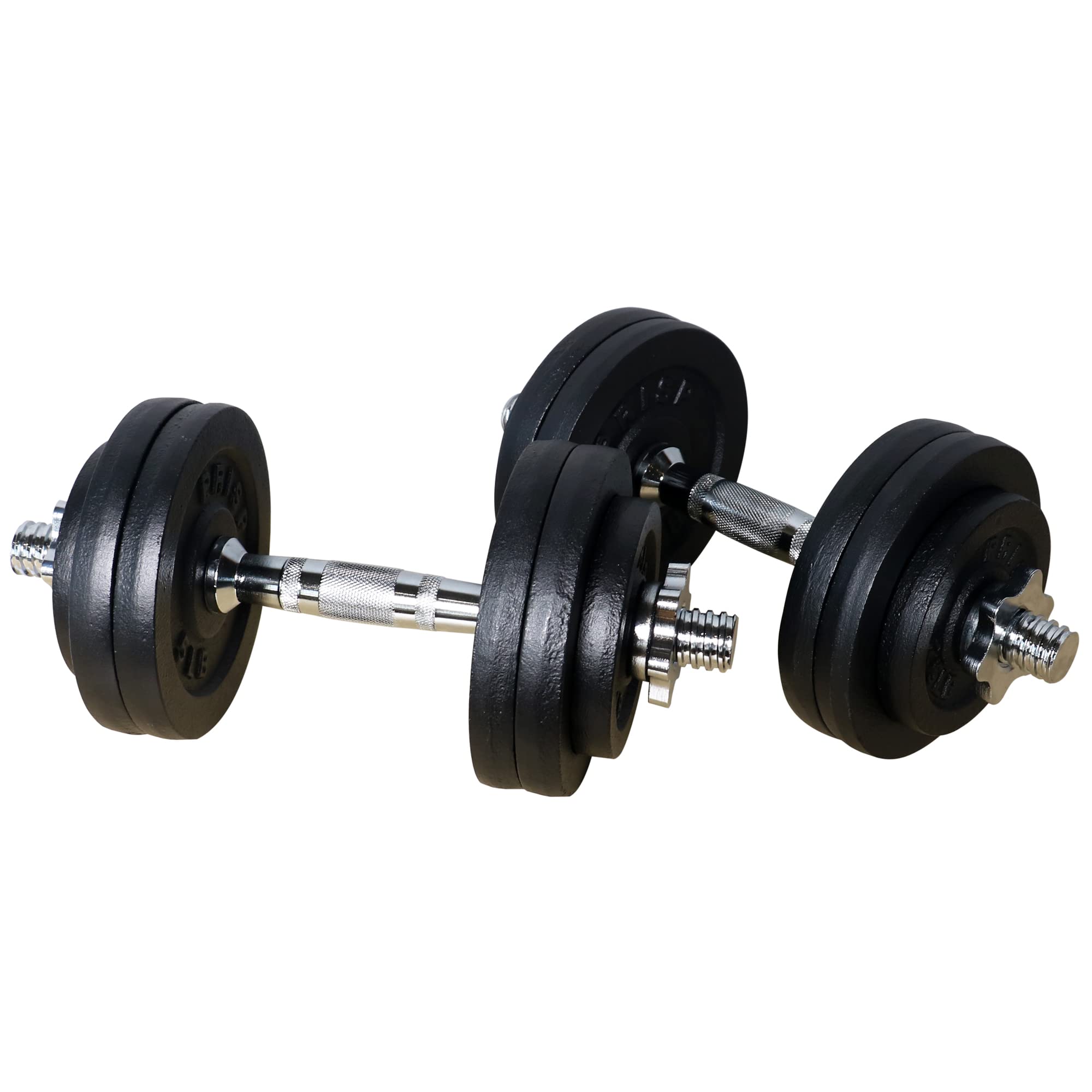 PRISP Adjustable Weight Dumbbells Set - 2 Bars, Cast Iron Plates & Threaded Collars for Home Gym Strength Training & Workout
