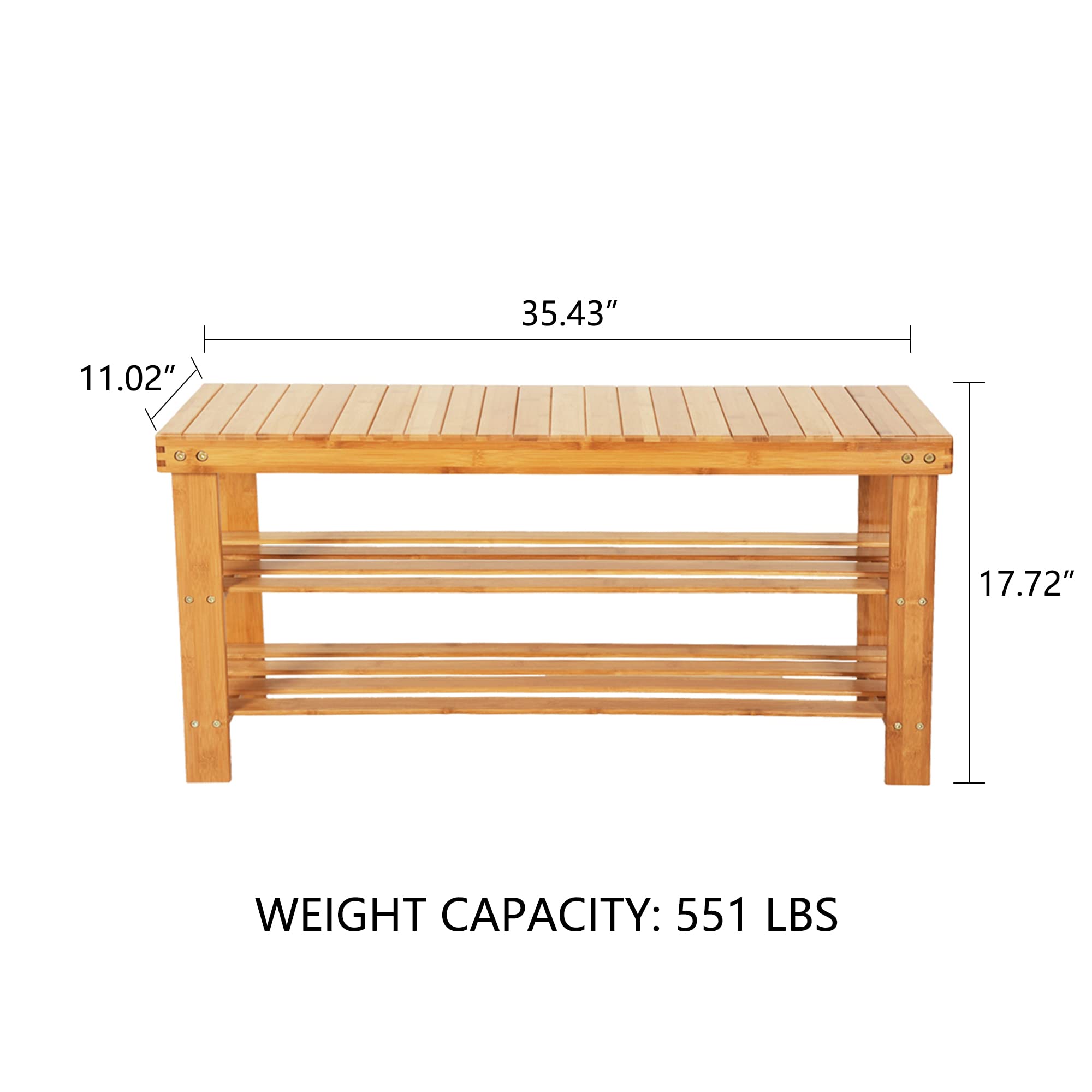 Knocbel 3-Tier Bamboo Shoe Bench - 35.5 Inch Long Entryway Storage Rack & Shoe Organizer (Natural Bamboo) - Perfect for Hallway, Closet & Mudroom Organization