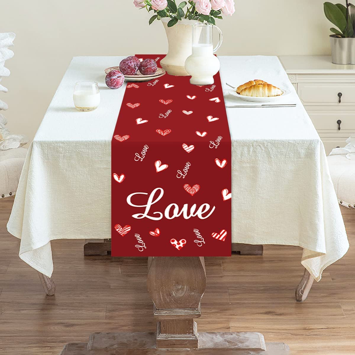 Valentines Day Table Runner - Romantic Love Table Decor for Couples Dinner, Wedding Anniversary & Valentine's Day Party Decorations