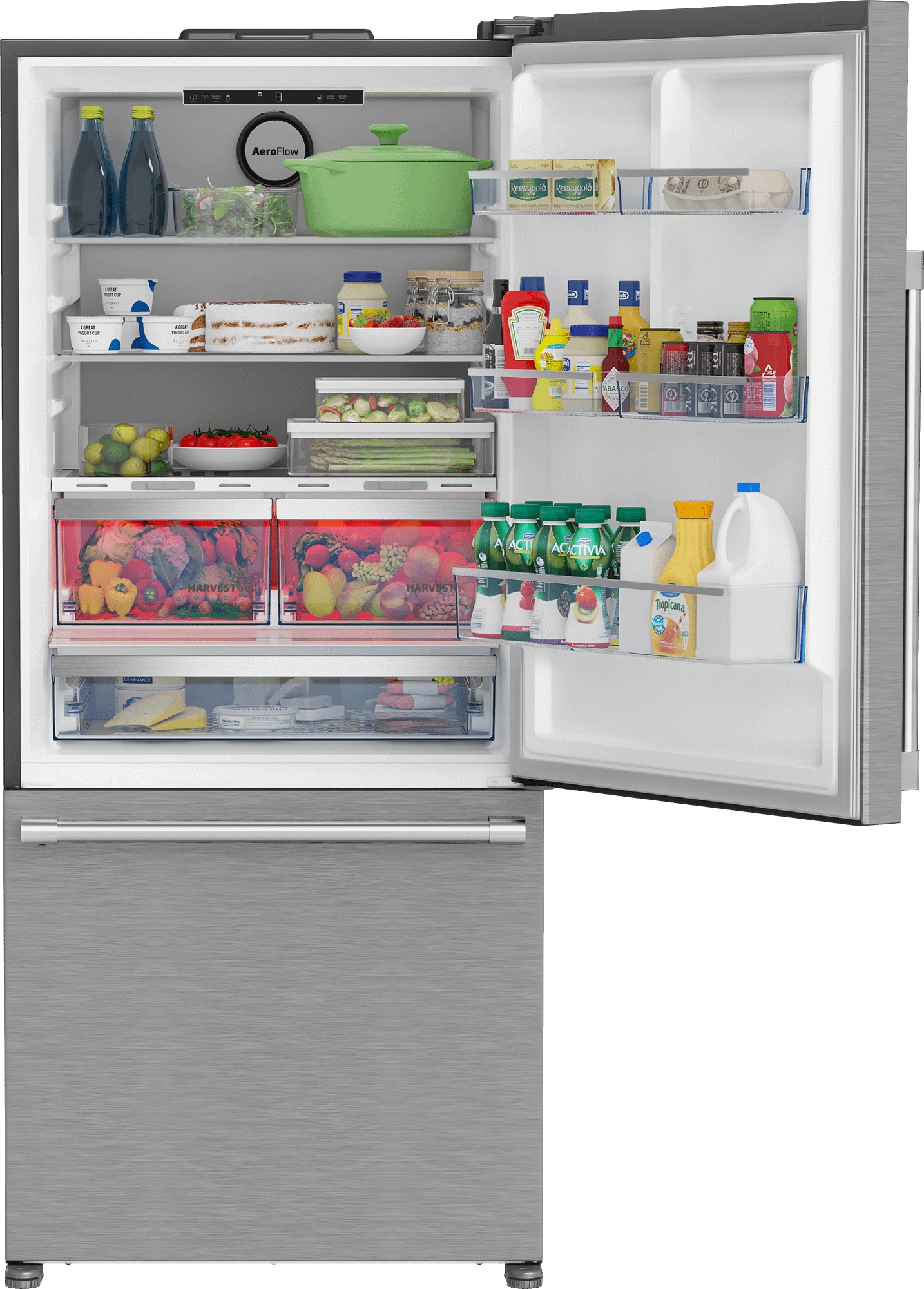 Beko BFBD30216SS 30-Inch Bottom Freezer Refrigerator with HarvestFresh Technology - Energy Efficient Stainless Steel French Door Fridge for Modern Kitchen & Family Use