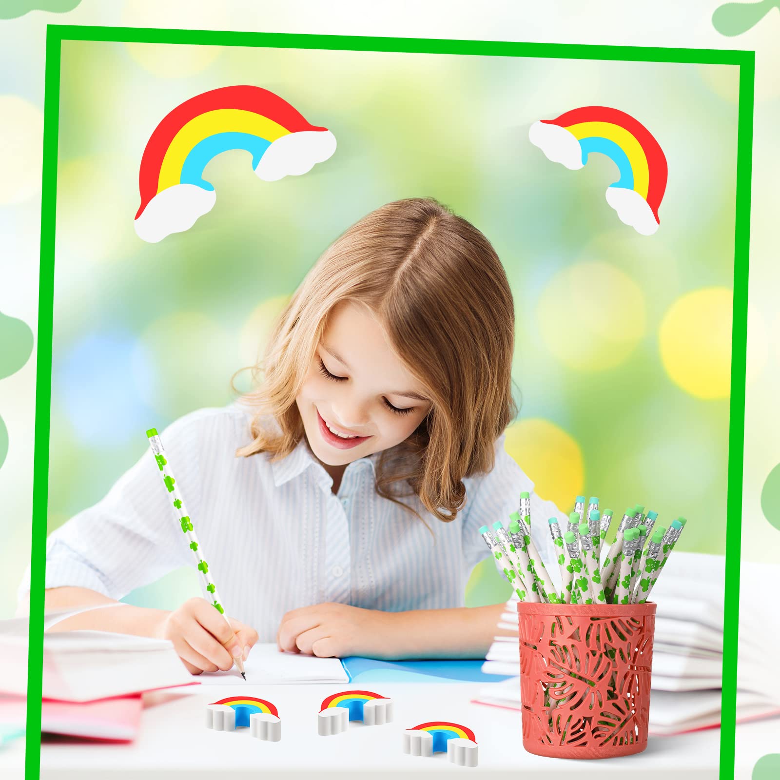 Spakon 60 Pack Rainbow Pencil Erasers - Bulk Cute Novelty Erasers for Kids, Classroom, Office, School Supplies (St. Patrick's Day, Easter, Party Favors & Prize Box Fillers)