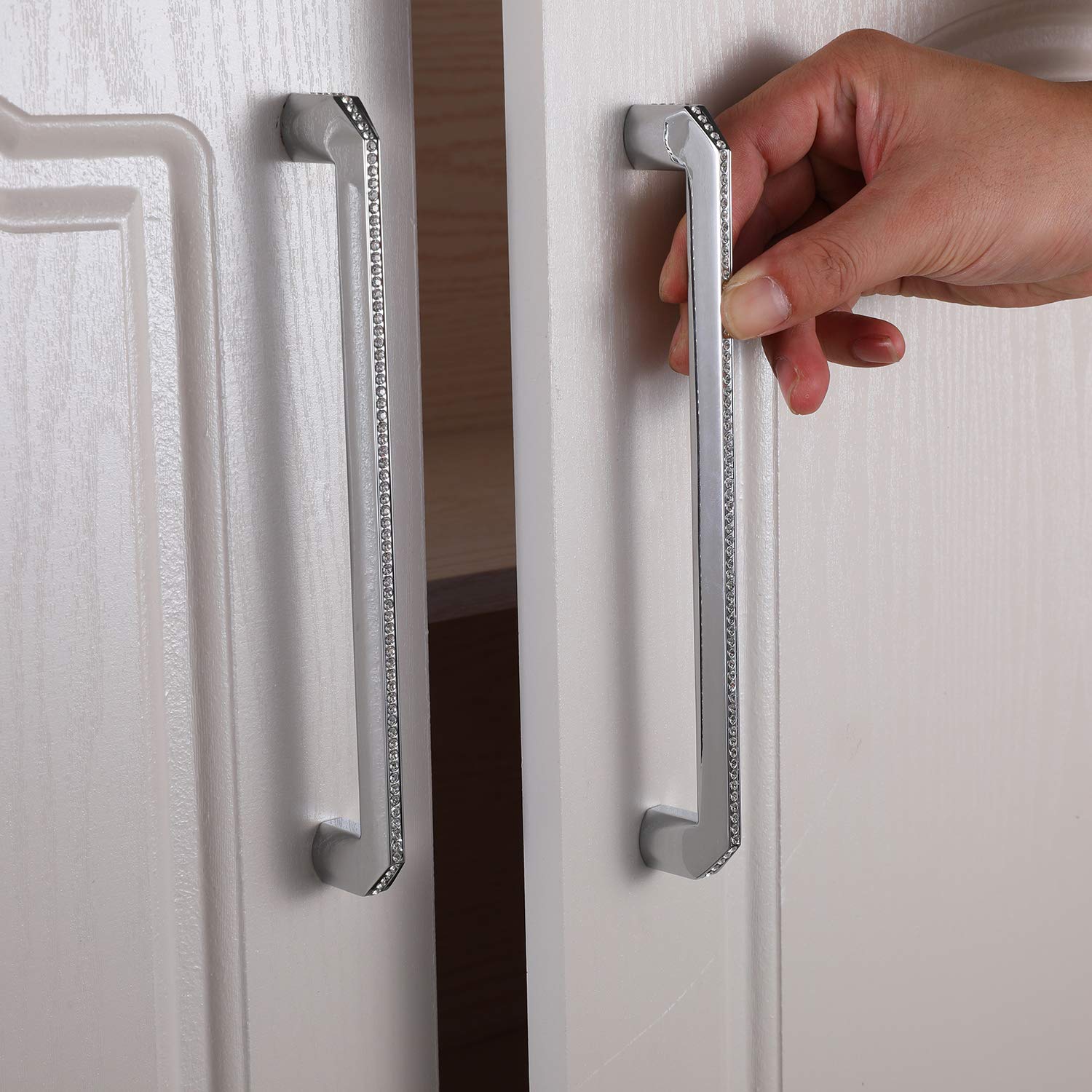 Modern Crystal Cabinet Knobs & Pulls - 10-Pack Silver All-Metal Handles for Kitchen & Furniture - B201P192-P10