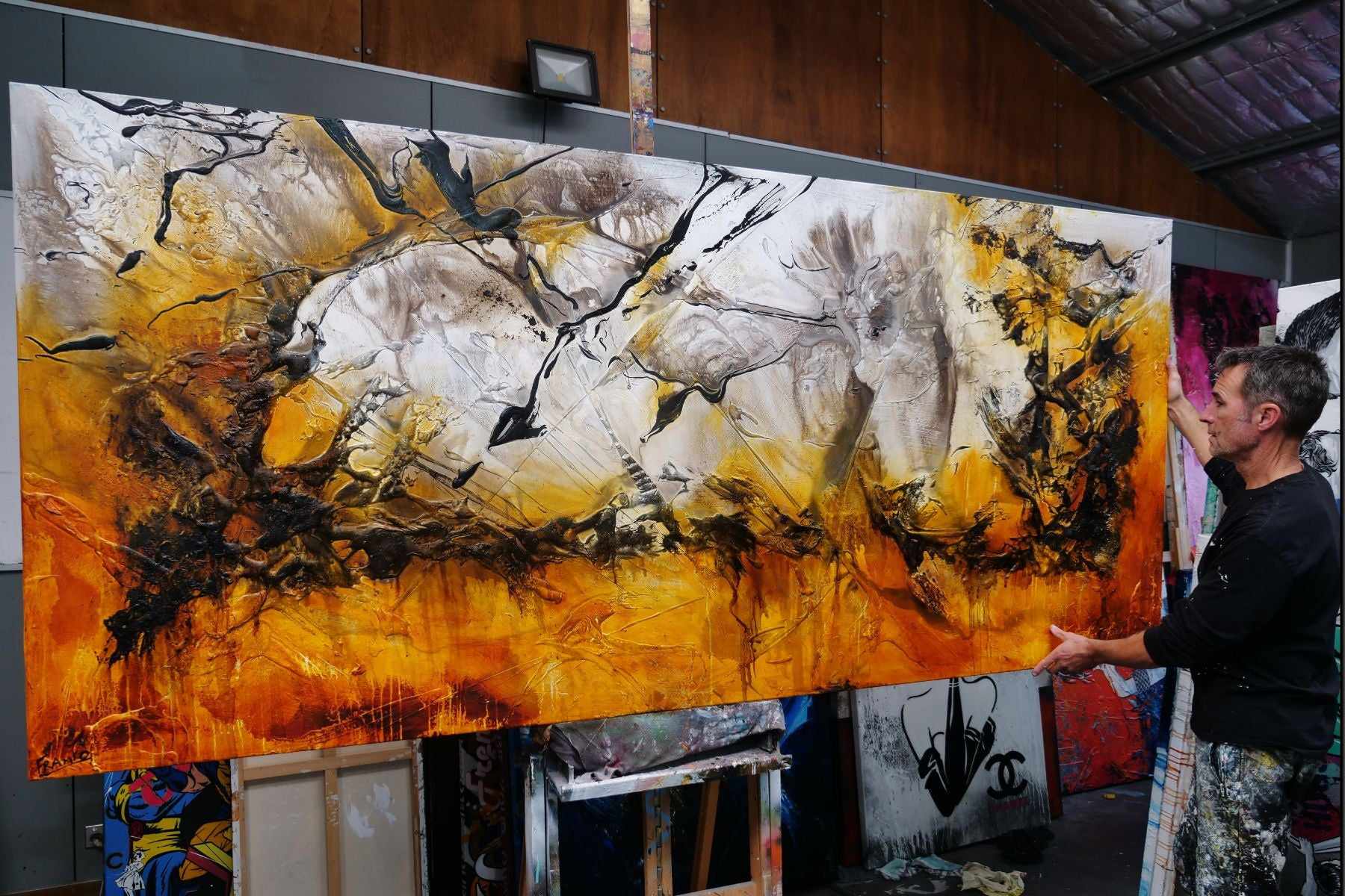 Golden Sienna 270cm x 120cm Rust Textured Abstract Canvas Wall Art - Modern Home Decor for Living Room, Bedroom & Office