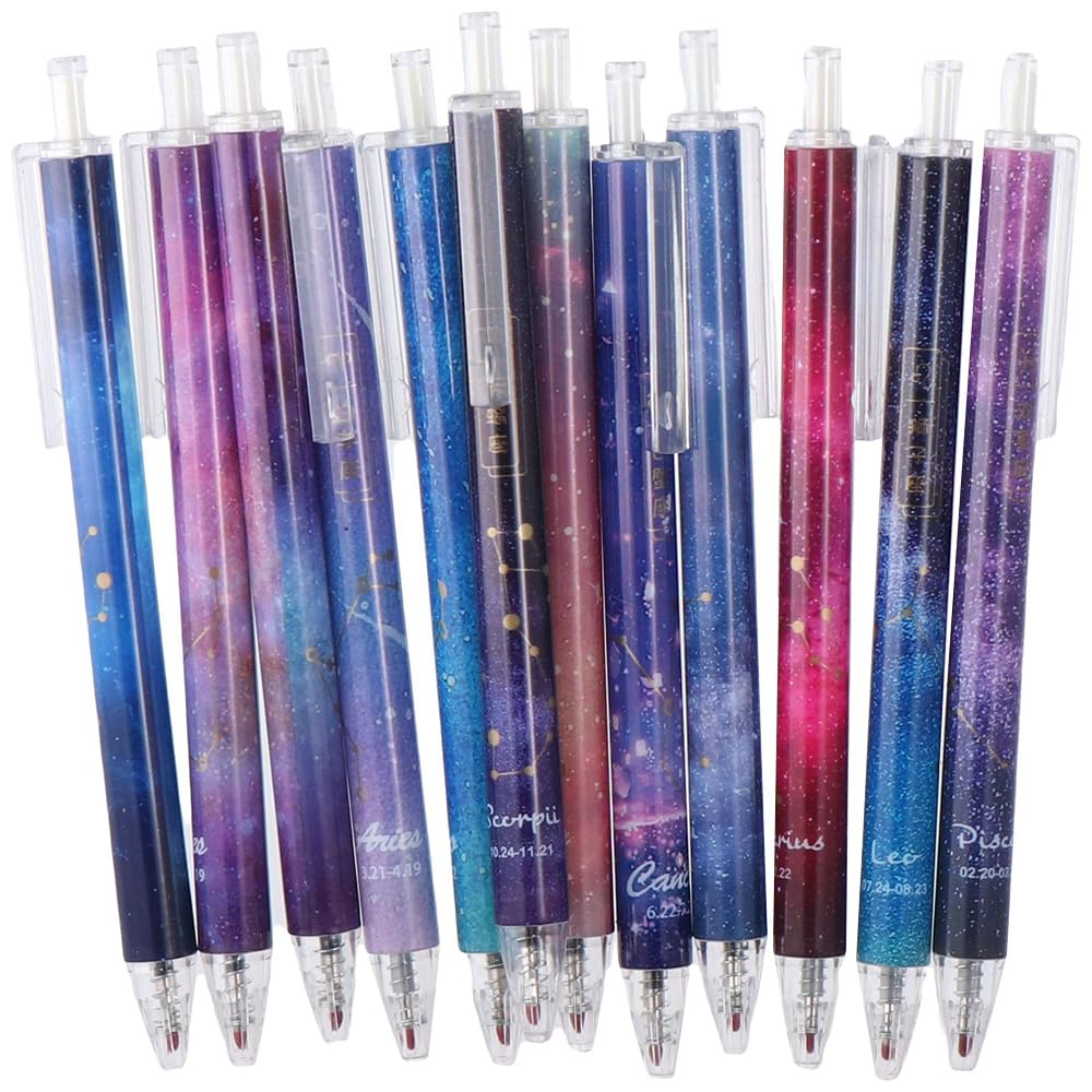 12 Pack Constellation Astrology Zodiac Sign Pens - 0.5mm Fine Point Writing Pens for Journaling, Note Taking & Gift Giving - Perfect for Horoscope Lovers, Students & Office Use