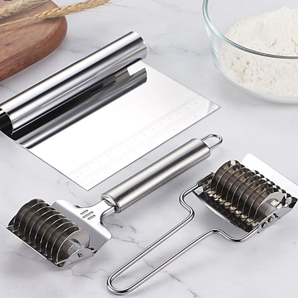 3-Piece Hemoton Bread Dough Scraper Set - Stainless Steel Bench Scraper, Dough Cutter & Bowl Scraper for Baking, Pasta Making, Cake Decorating | Perfect for Bread, Pizza Dough, Fondant Icing & Kitchen Prep