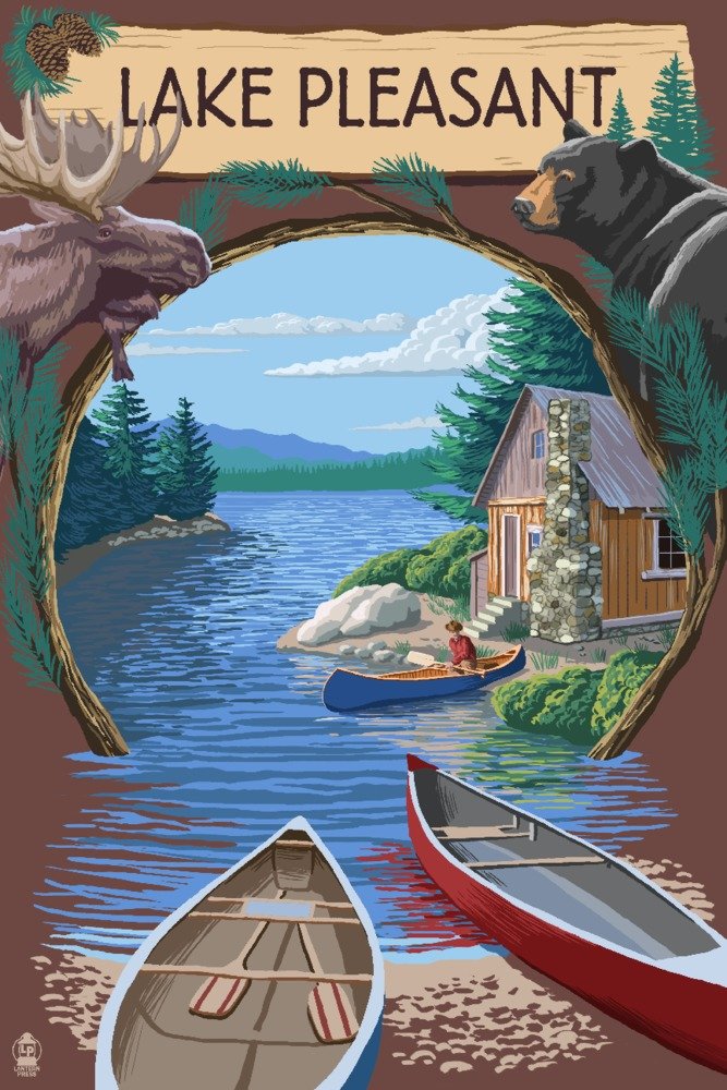 12x18 Lake Pleasant & Lake Montage New York Wall Art Poster - Stunning Landscape Decor for Living Room, Bedroom & Office