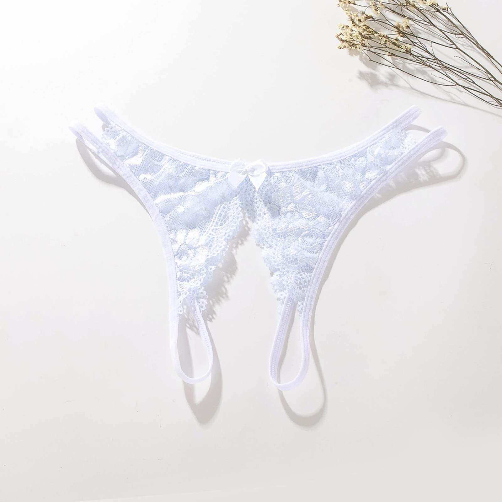 Sexy Crotchless Lace Thong Panties for Women - Floral Bowknot T-Back Mesh Underwear | Perfect for Valentine's Gift, Boudoir Photo Shoot & Sensual Moments