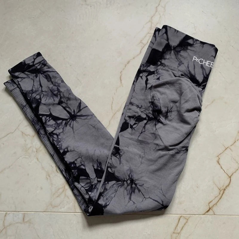 2023 Women's Seamless Tie-Dye Lightning Marble Leggings - High Waisted Gym Workout Pants for Running, Yoga & Fitness | Bubble Gum Color Bum Shaping Activewear for Women