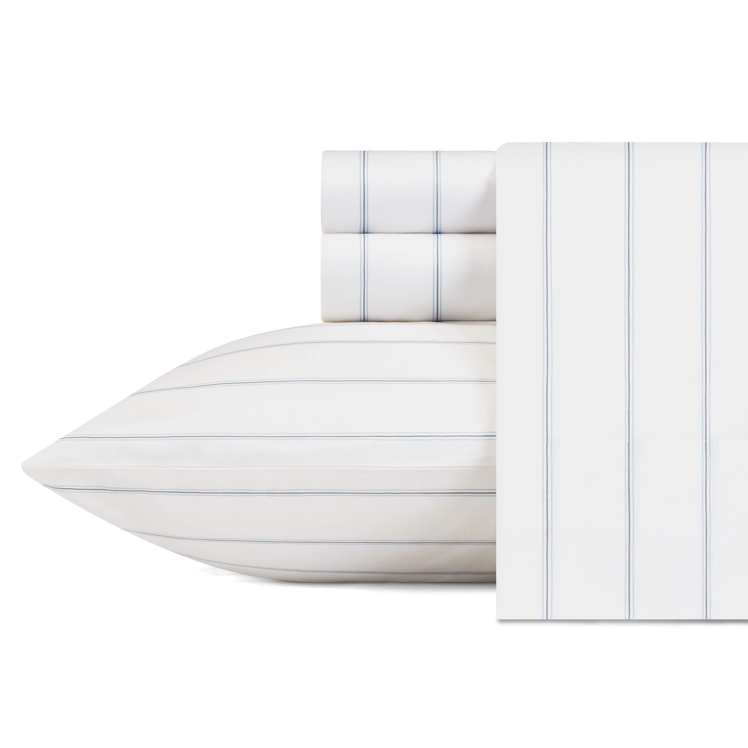 Nautica Cotton Percale Twin Sheets - Preppy Bedding Set in Skippers Island Light Blue | Soft & Breathable for Comfortable Sleep | Perfect for Dorm Rooms, Guest Beds & Coastal Themed Bedrooms