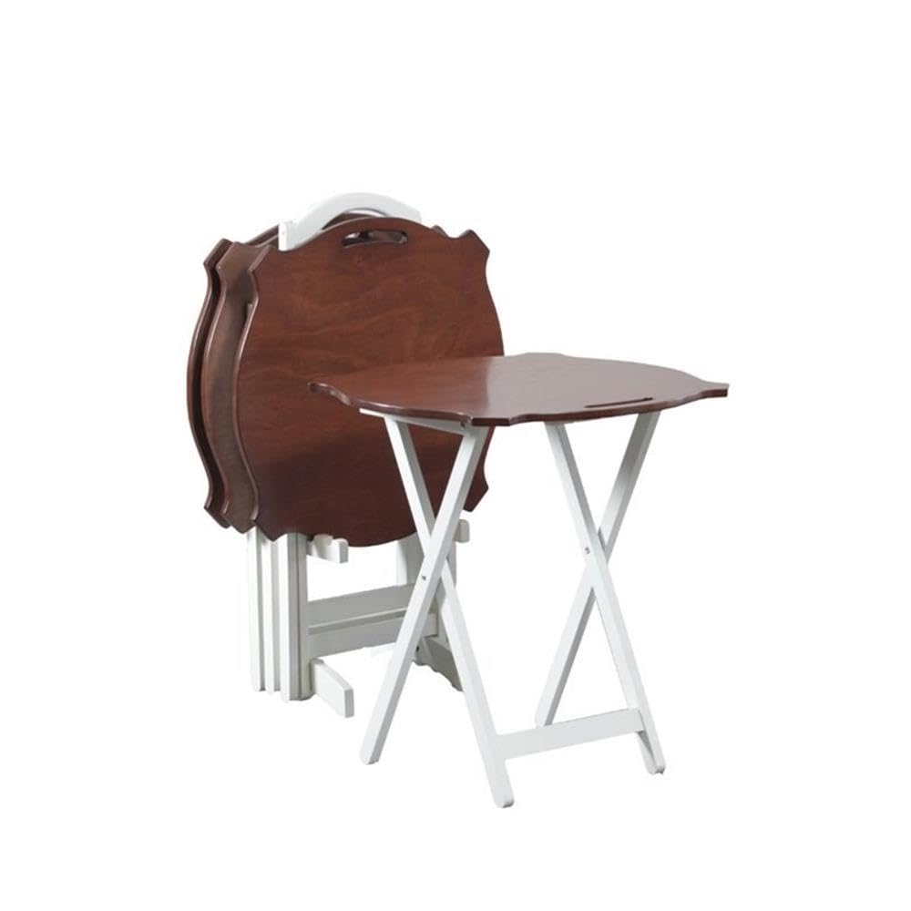BOWERY HILL White Folding Tray Table - Portable Side Table for Bedroom, Living Room & Outdoor Use