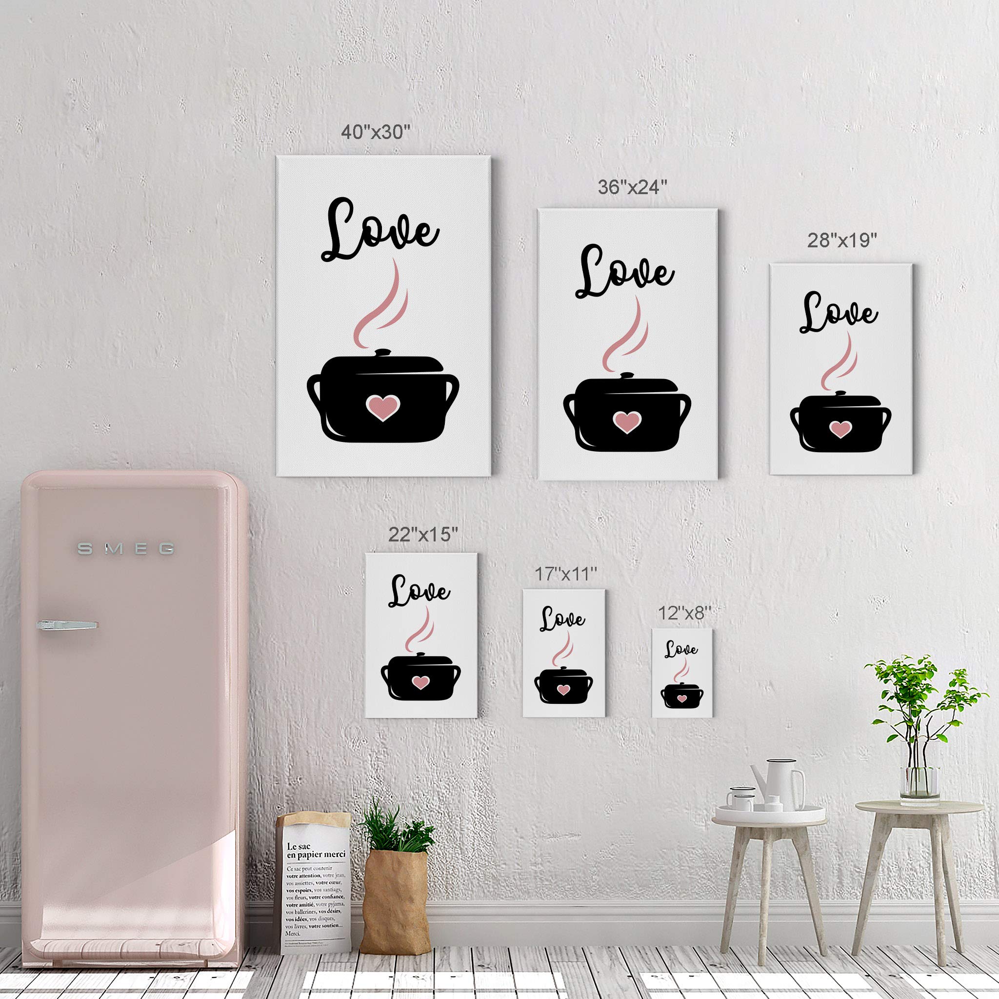 Smile Art Design Black and Pink Kitchen Canvas Wall Art Print - Modern Farmhouse Decor for Restaurant, Cafe & Dining Room - Housewarming Gift (36x24 Inch) - Ready to Hang for Home, Office & Commercial Spaces