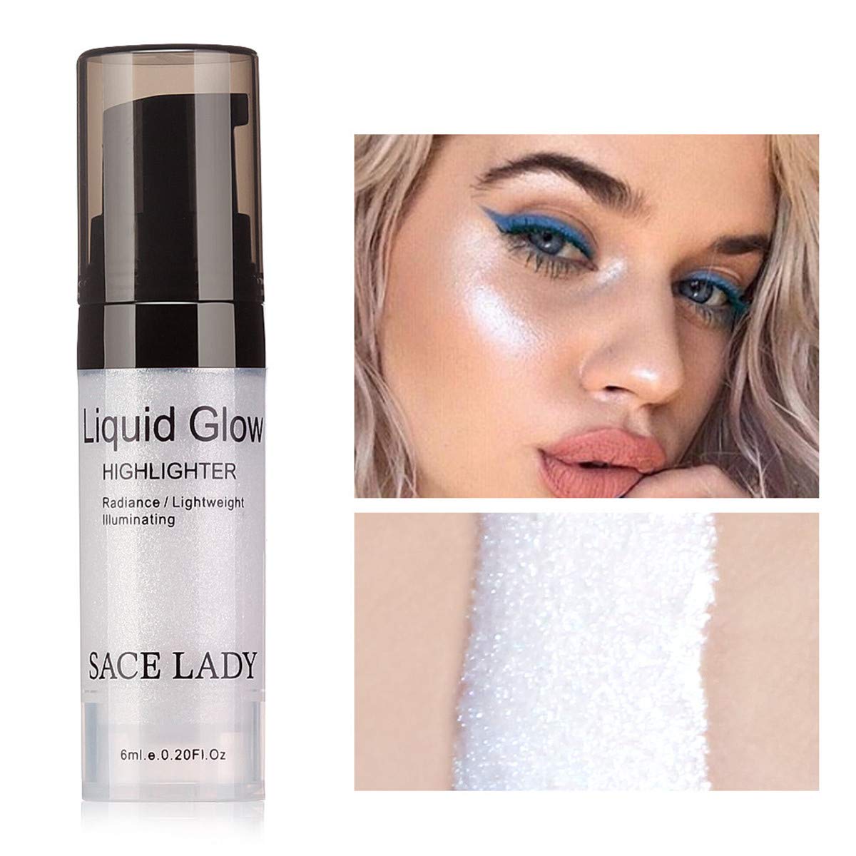 SACE LADY Liquid Pearl Highlighter Makeup - Shimmer & Shine Face Illuminator for Cheekbones & Body - Ultra-Smooth Radiant Glow Bronzer with Lightweight Formula (0.2 Fl Oz) - Perfect for Daily Makeup, Night Out Glam, and Photo Shoots