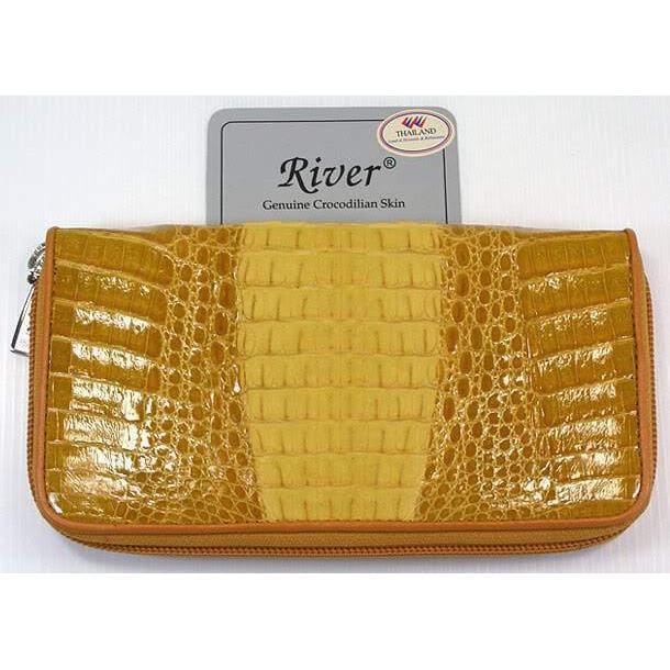 Luxury Yellow Two-Tone Crocodile Leather Women's Wallet - Fashionable Bifold Clutch for Everyday Use & Special Occasions