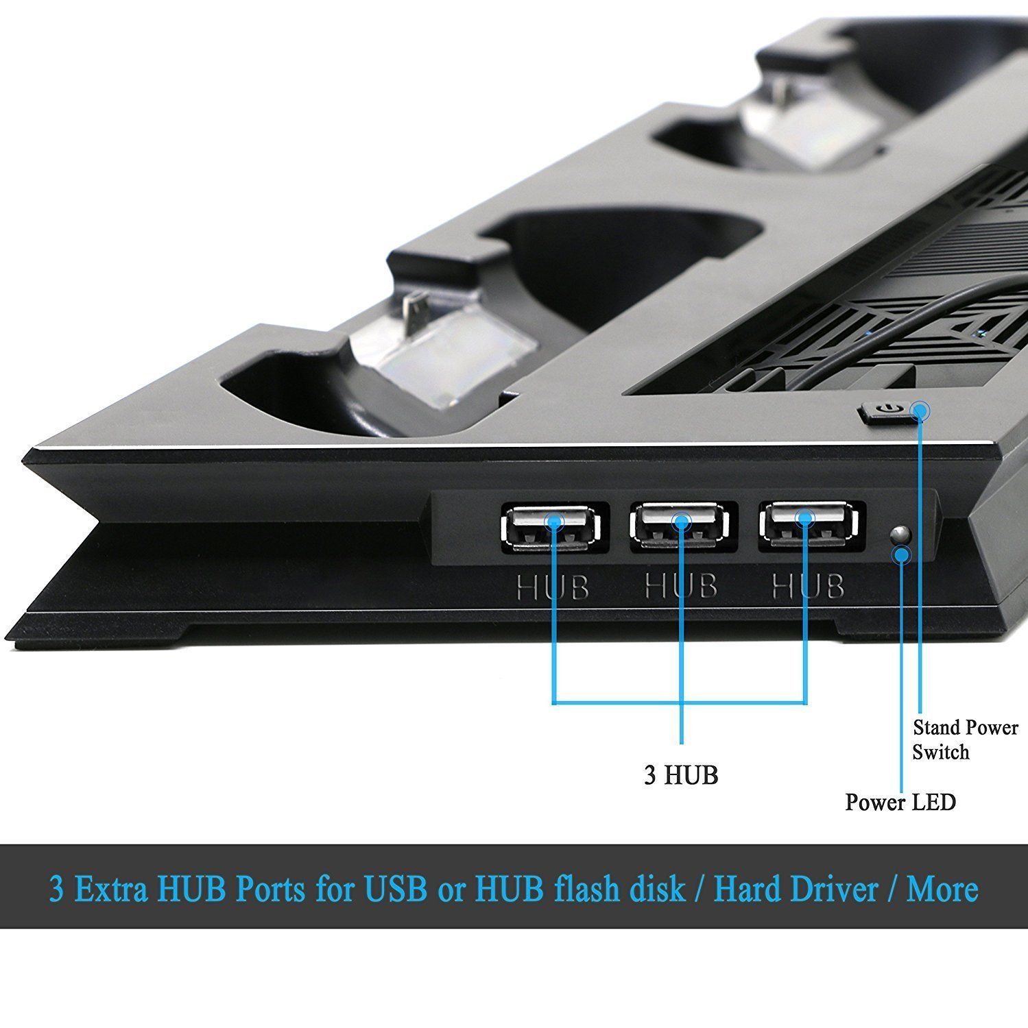Vertical Cooling Stand for Sony PS4 Slim - 4-in-1 USB Hub with Built-in Fan, Controller Charger & Cooling Station | Perfect for Gaming Setup & Console Protection