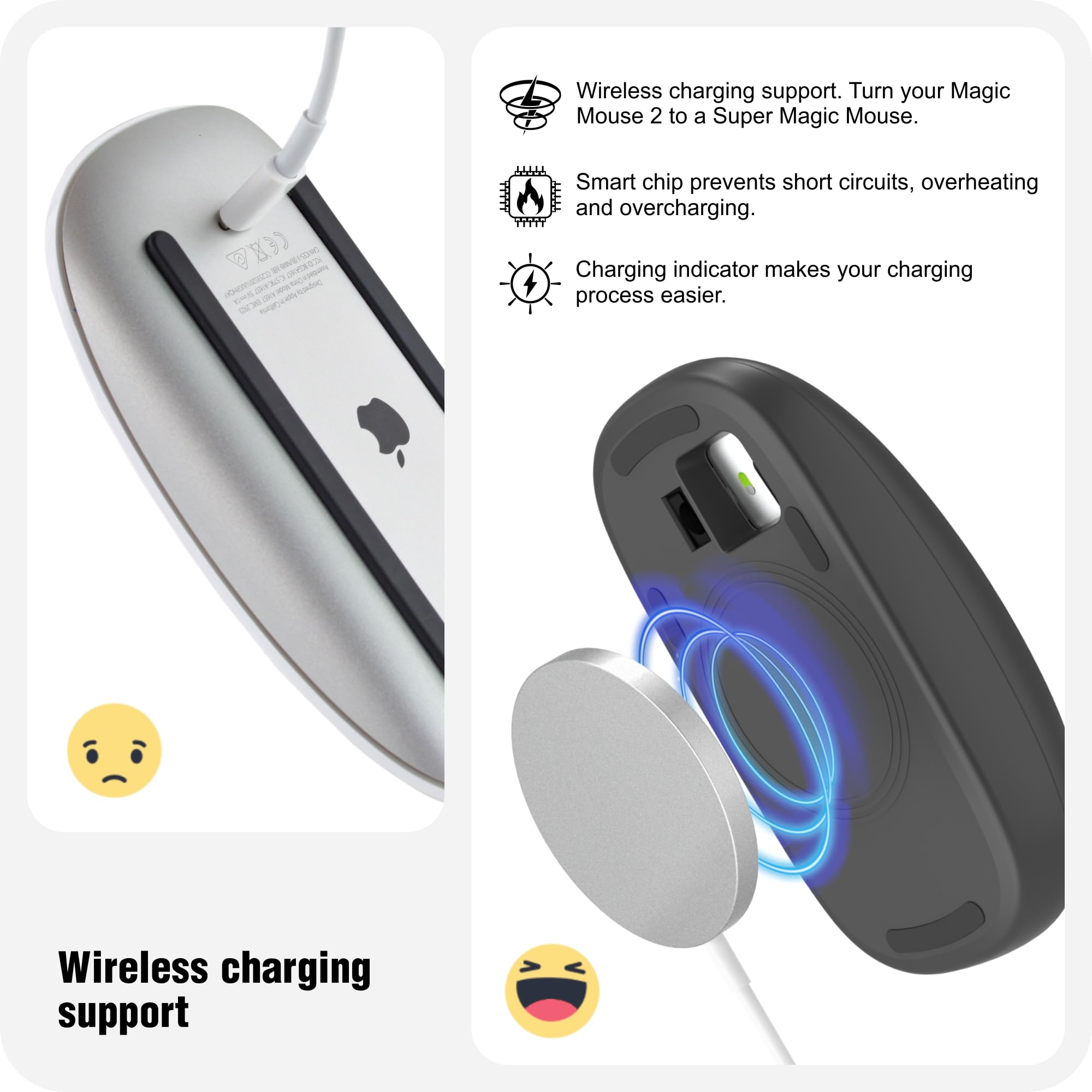 TATOFY Ergonomic Grip Cover for Apple Magic Mouse 2 - Wireless Charging Compatible, Anti-Slip Base - Perfect for Office Work, Graphic Design & Gaming (Black)