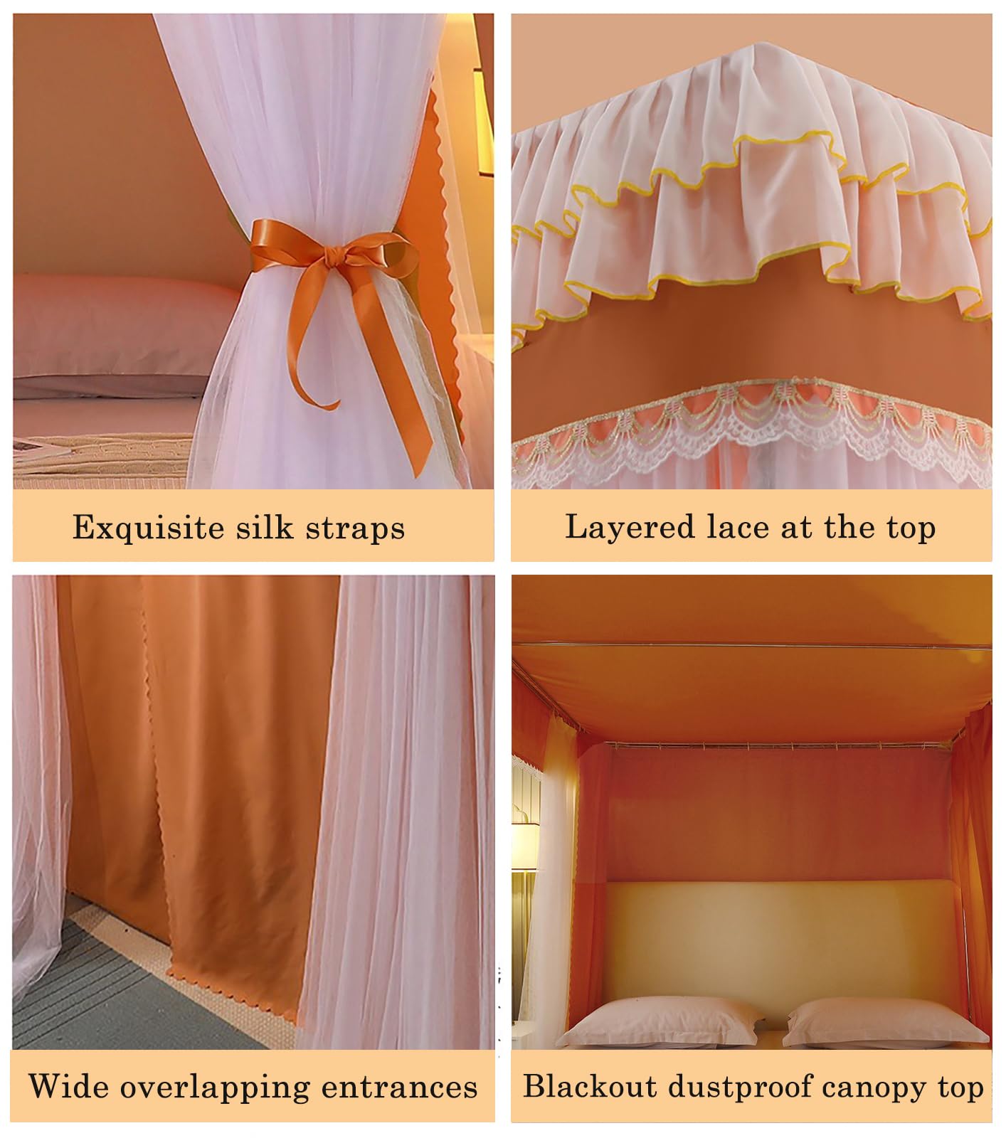 Princess Canopy Bed Curtains with Mosquito Net for 4 Poster Beds - Full/Queen/King Size Bedroom Drapes (150x200x200cm, Green) - Perfect for Girls' Rooms, Romantic Bedrooms & Outdoor Camping