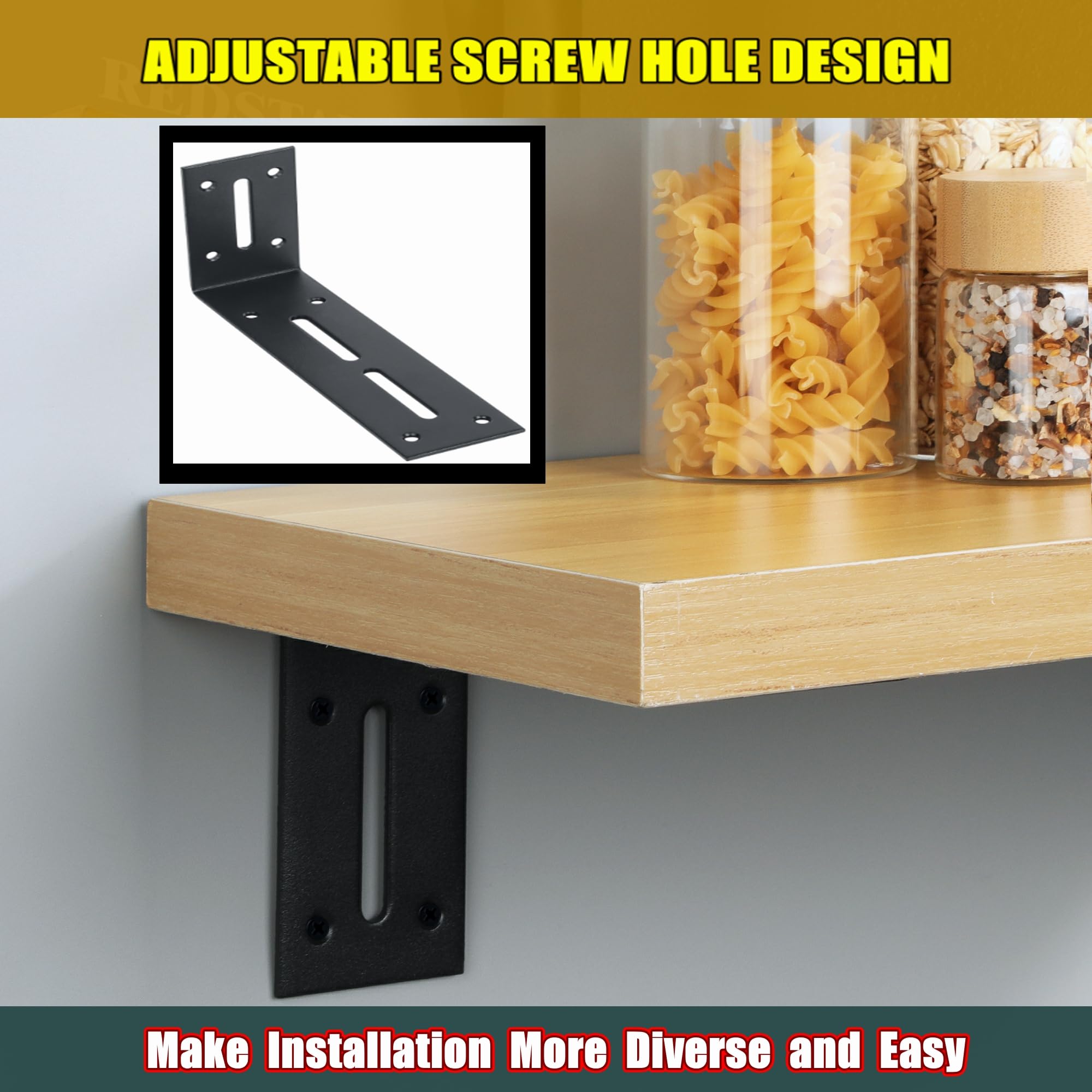 Heavy Duty Black Floating Shelf Brackets - 120x60mm L-Shaped Wall Mount Corner Braces for Wooden Shelves, Pack of 4 - Perfect for Home Office, Kitchen & Bathroom Storage Organization