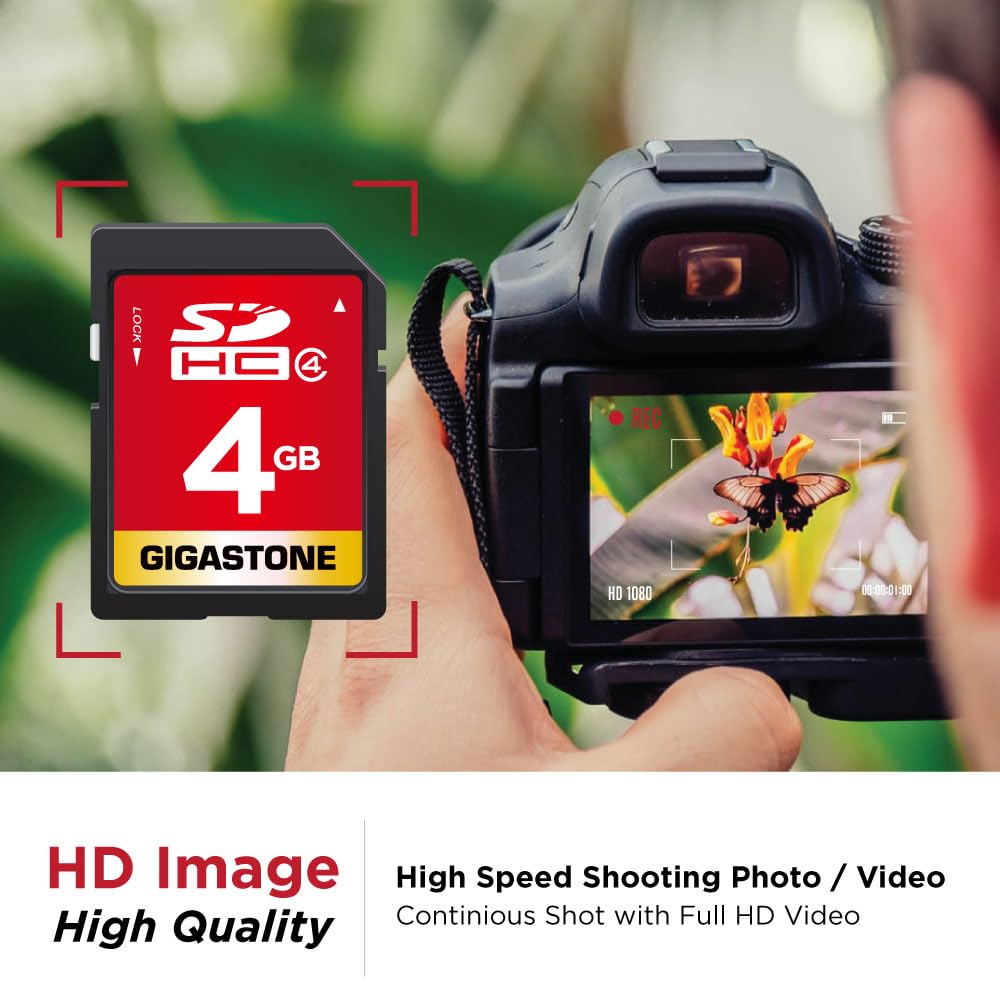 GIGASTONE 4GB SDHC Class 4 Memory Card 2-Pack - High Speed SD Card for DSLR Cameras, Digital Camcorders, PC, Mac, POS Systems - Perfect for Storing Photos, Videos, Music & Files - Includes 2 Protective Mini Cases (2 Cards)