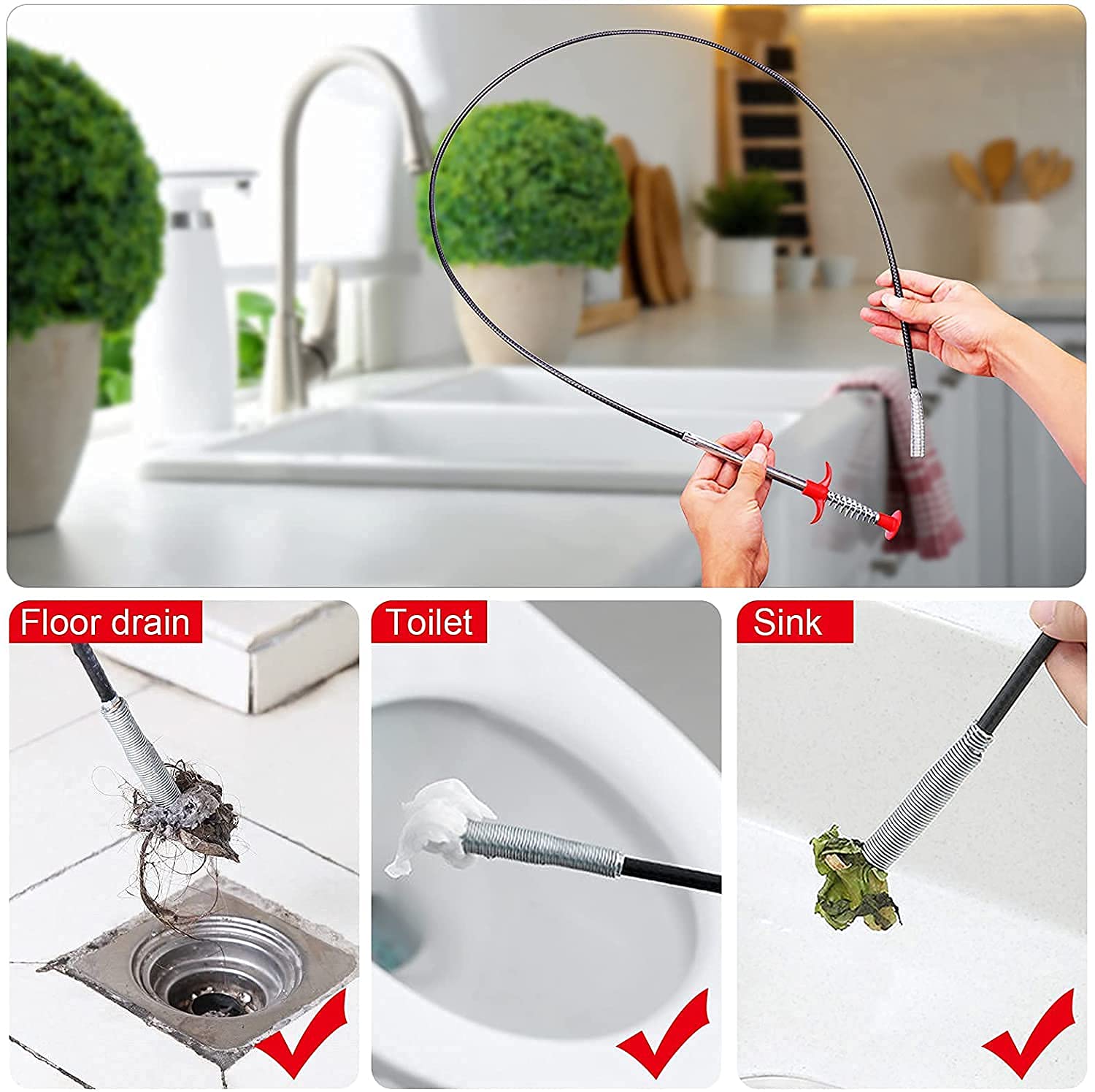 BeyRek Drain Cleaner Wire Stick - 160cm Basin Pipe Cleaner Tool for Hair Clog Removal | Sink & Shower Drain Unclogger | Perfect for Bathroom, Kitchen & Home Plumbing Maintenance