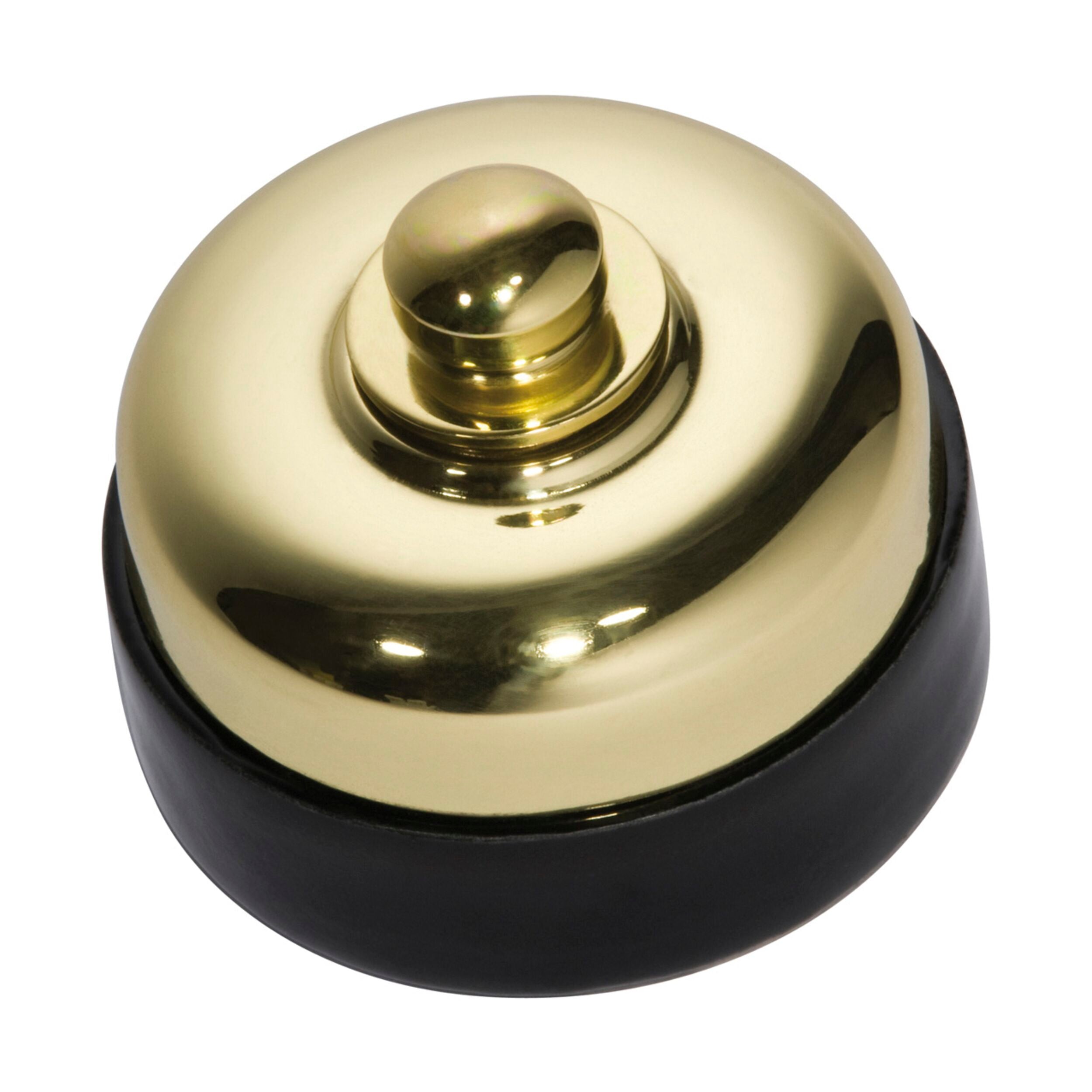 5151 Black Porcelain Base Dimmer Switch - Polished Brass Finish, D60xP48mm - Perfect for Bedroom, Living Room & Office Lighting Control