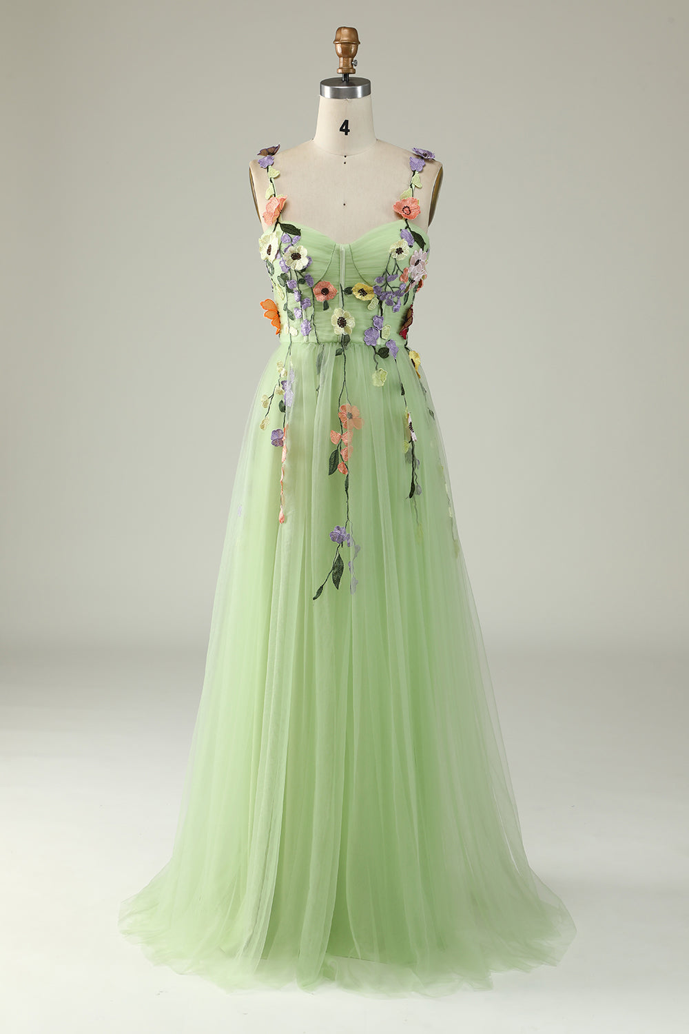 Elegant 3D Floral A-Line Prom Dress with Spaghetti Straps in Emerald Green - Perfect for Homecoming, Formal Dances & Special Occasions