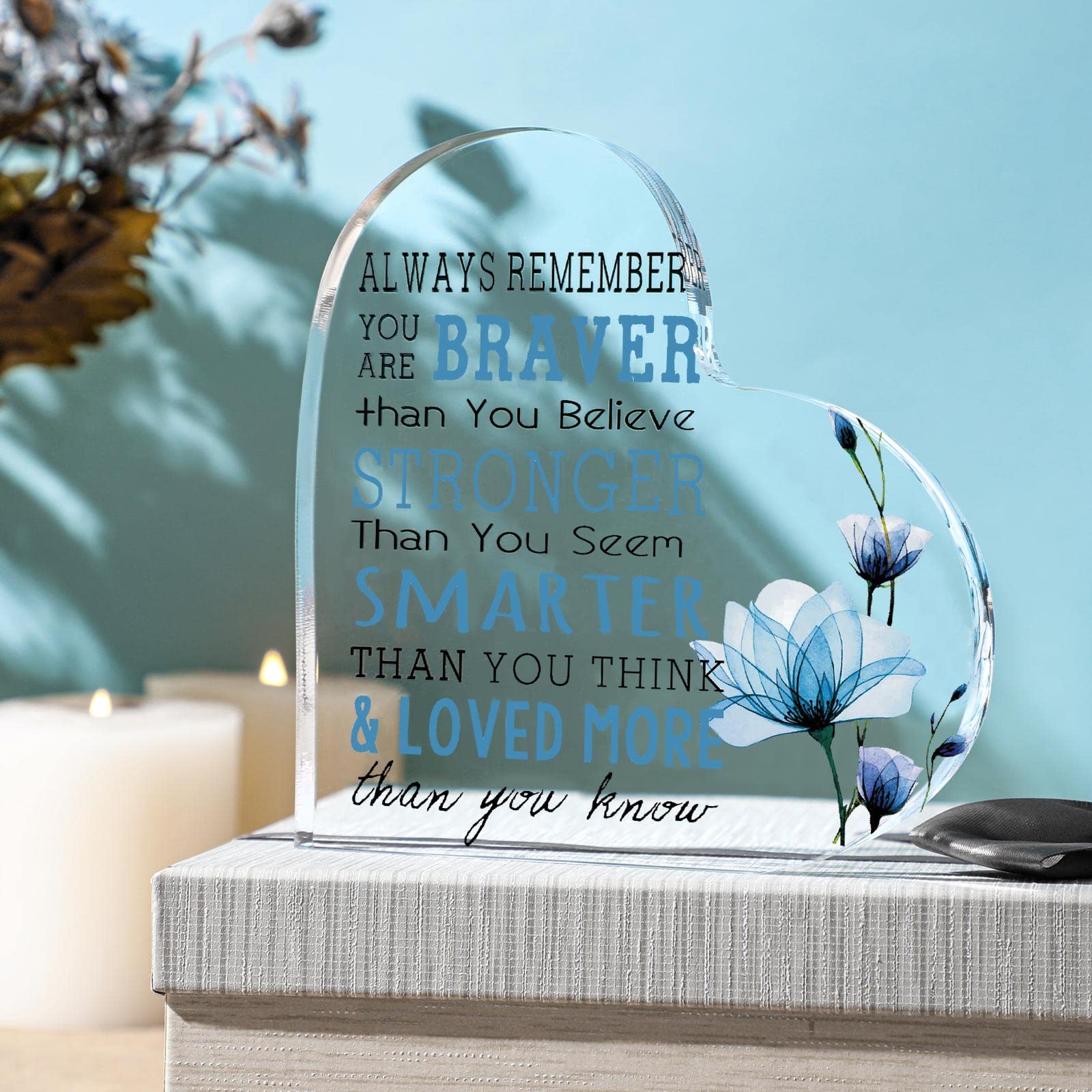 Yulejo Acrylic Inspirational Gift for Women - Motivational Office Desk Decor with Sunflower Design, Heart-Shaped Paperweight & Keepsake - Perfect for Home, Office Decor, Cheer Up Gifts, and Table Centerpiece Decoration