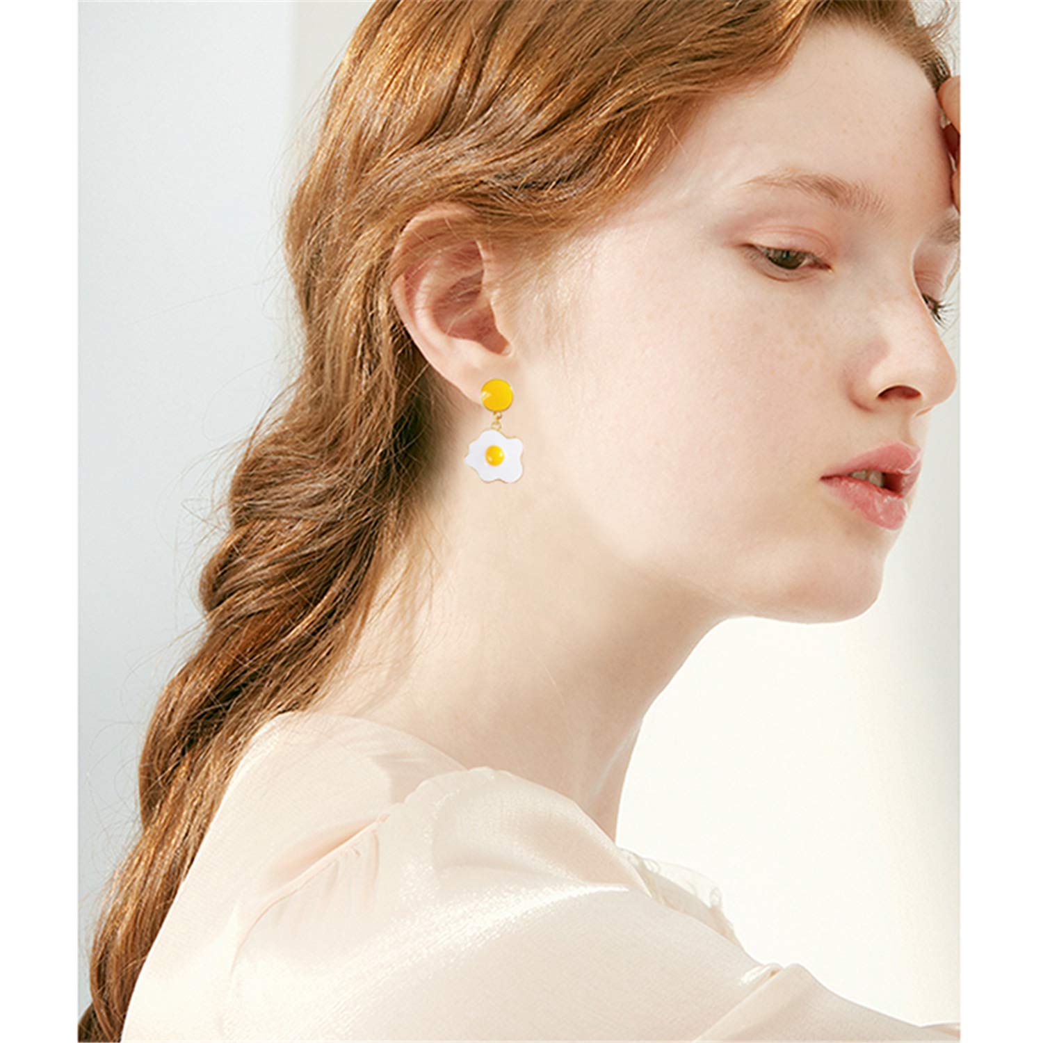 14k Gold Enamel Fried Egg Stud Earrings - Funny Cute Poached Egg Dangle Drop Jewelry for Women - Unique Kitchen Cooking Statement Gift for Chefs & Food Lovers - Perfect for Birthday, Anniversary & Christmas Gifts
