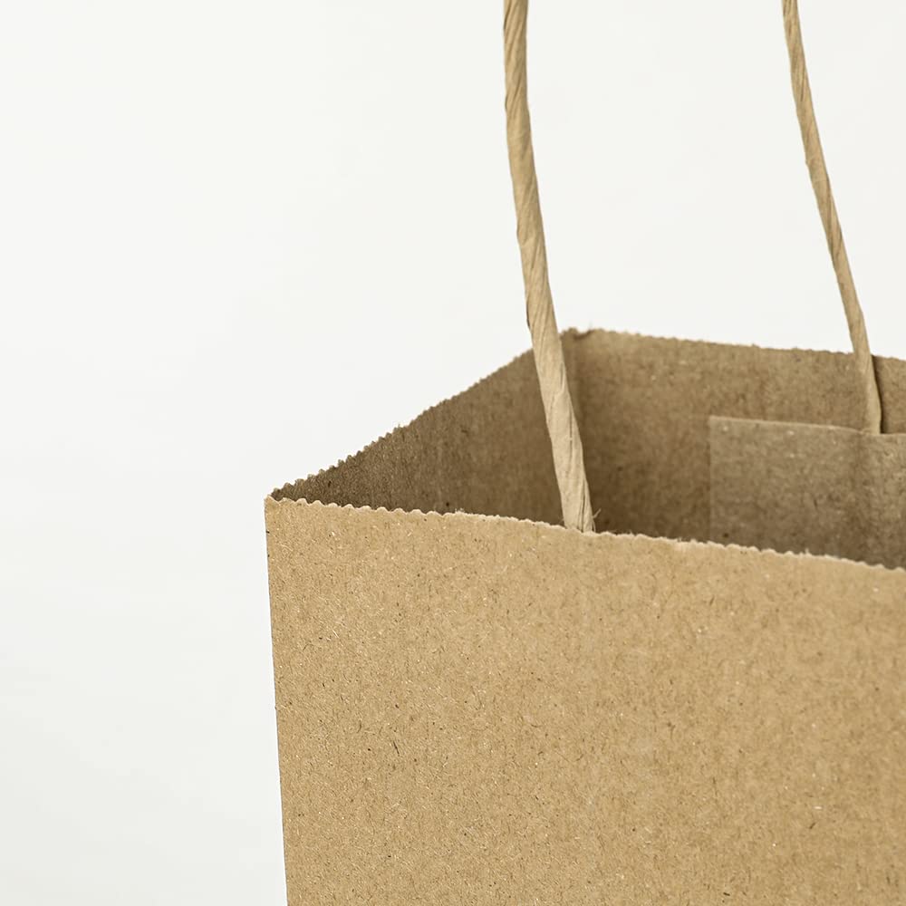 100 Pack Small Brown & White Kraft Paper Gift Bags with Handles - Bulk Eco-Friendly Party Favor Bags for Weddings, Baby Showers & Birthday Gifts