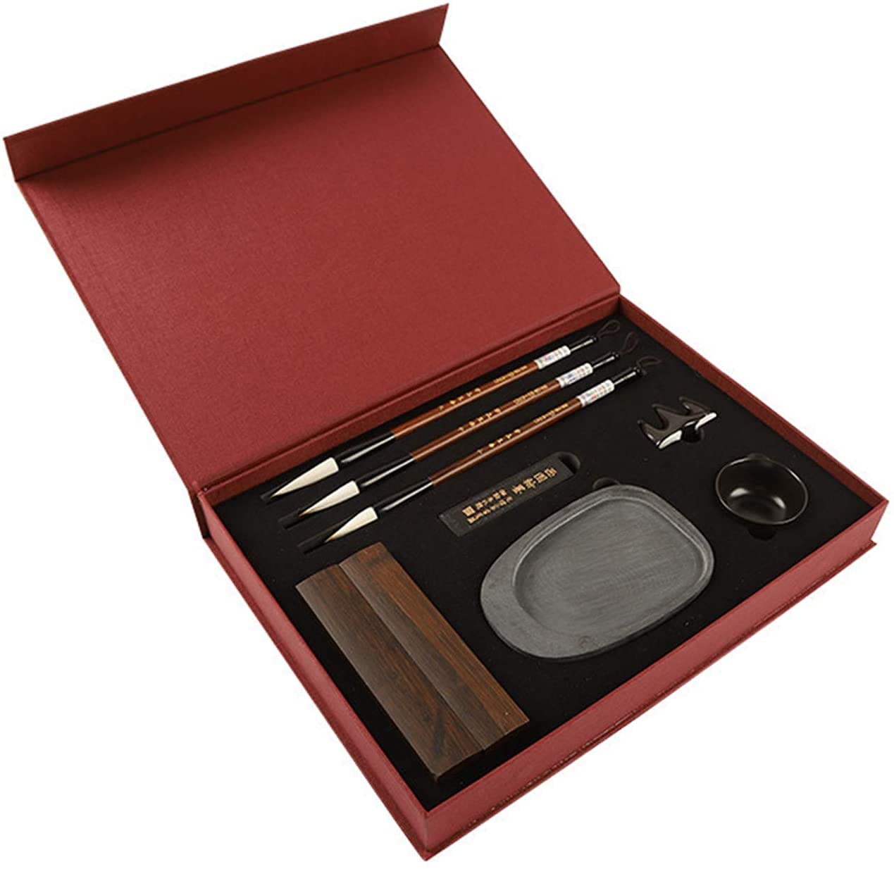 Premium Chinese Calligraphy Brush Set - Traditional Red Ink Writing Brushes for Calligraphy, Watercolor & Sumi-e Painting - Ideal for Artists, Beginners & Zen Meditation Practice