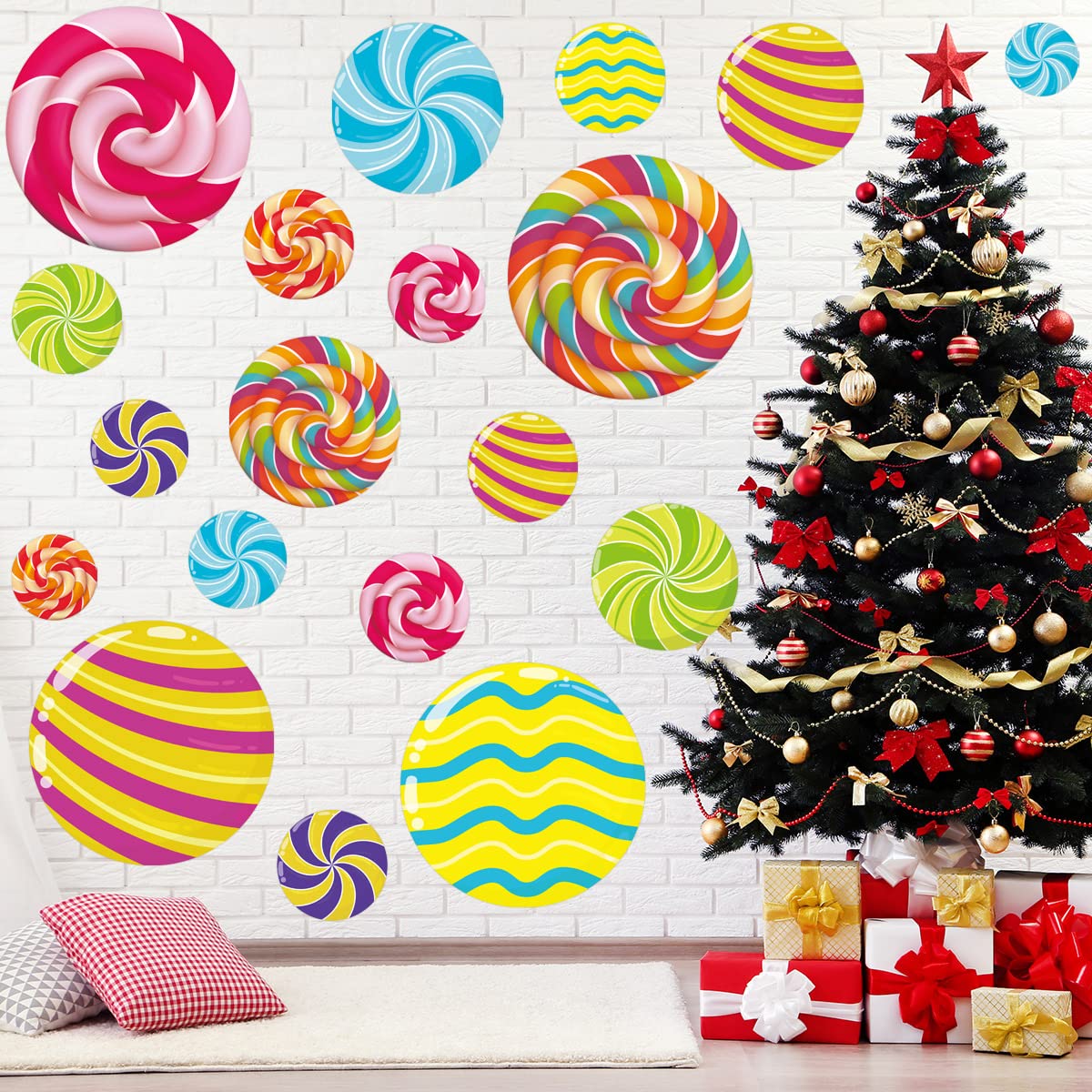 Christmas Peppermint Floor Decals - 36Pcs Self-Adhesive Round Stickers for Holiday Candy Party Decorations | Perfect for Home, Office & Classroom Festive Decor