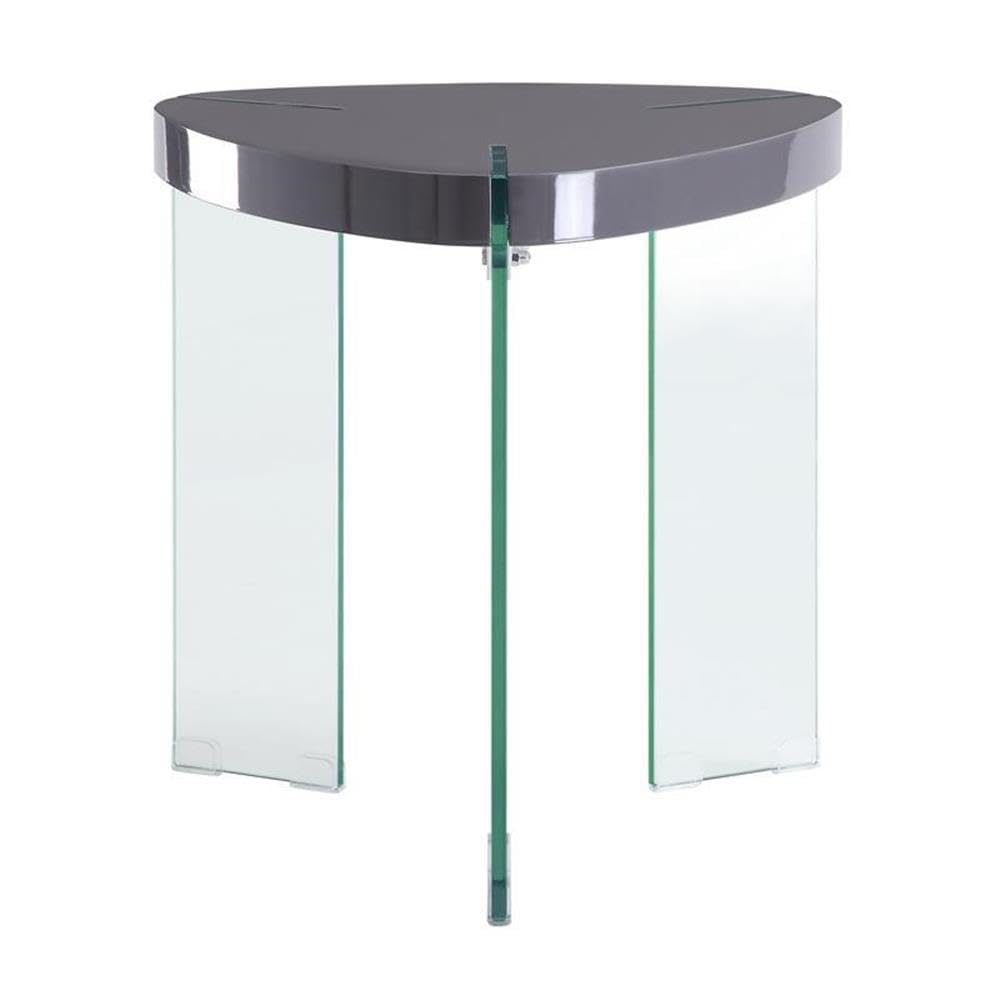 Acme Noland End Table - Gray High Gloss with Clear Glass Top | Modern Side Table for Living Room, Bedroom & Office