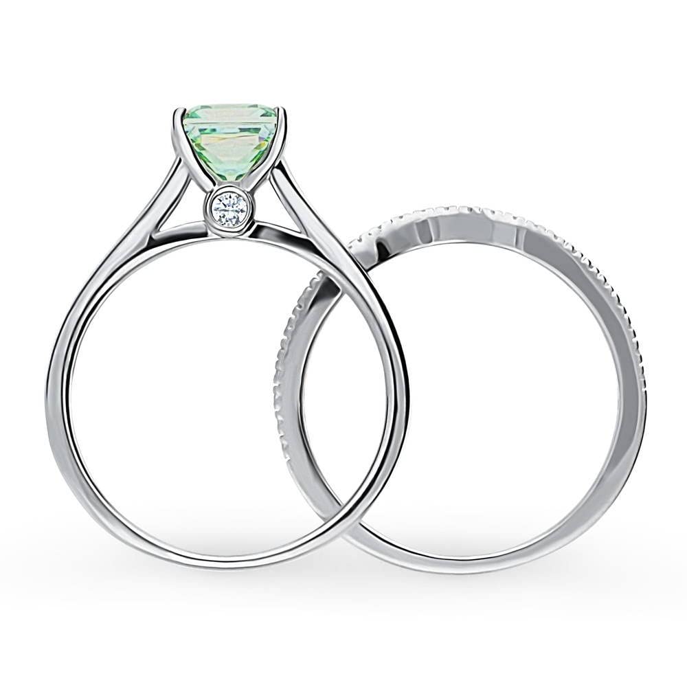 BERRICLE Sterling Silver Solitaire Wedding & Engagement Ring Set - 1.2 Carat Green Princess Cut Cubic Zirconia CZ Wishbone Design for Women, Rhodium Plated, Size 4-10 | Perfect for Proposals, Anniversaries & Special Occasions