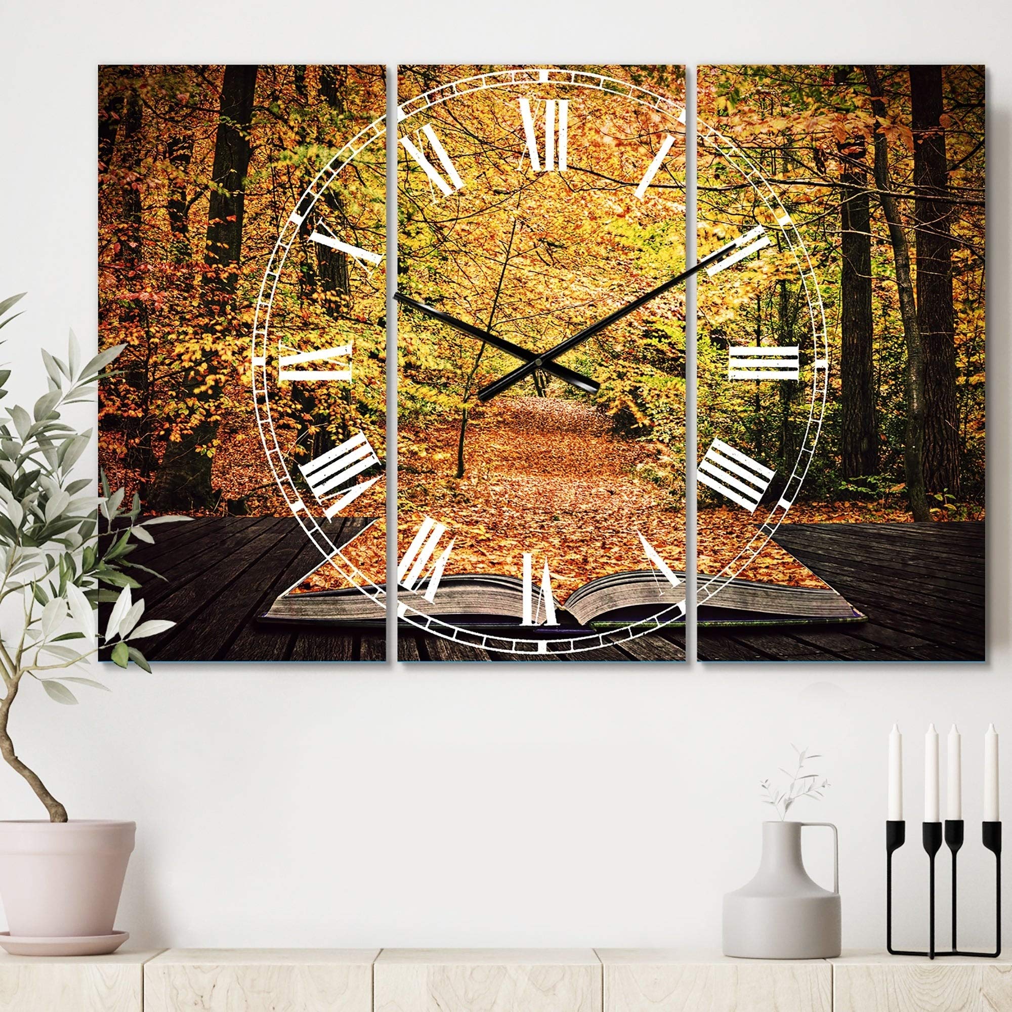 Designart 'Open Book in Autumn' Oversized 3-Panel Wall Clock - 36