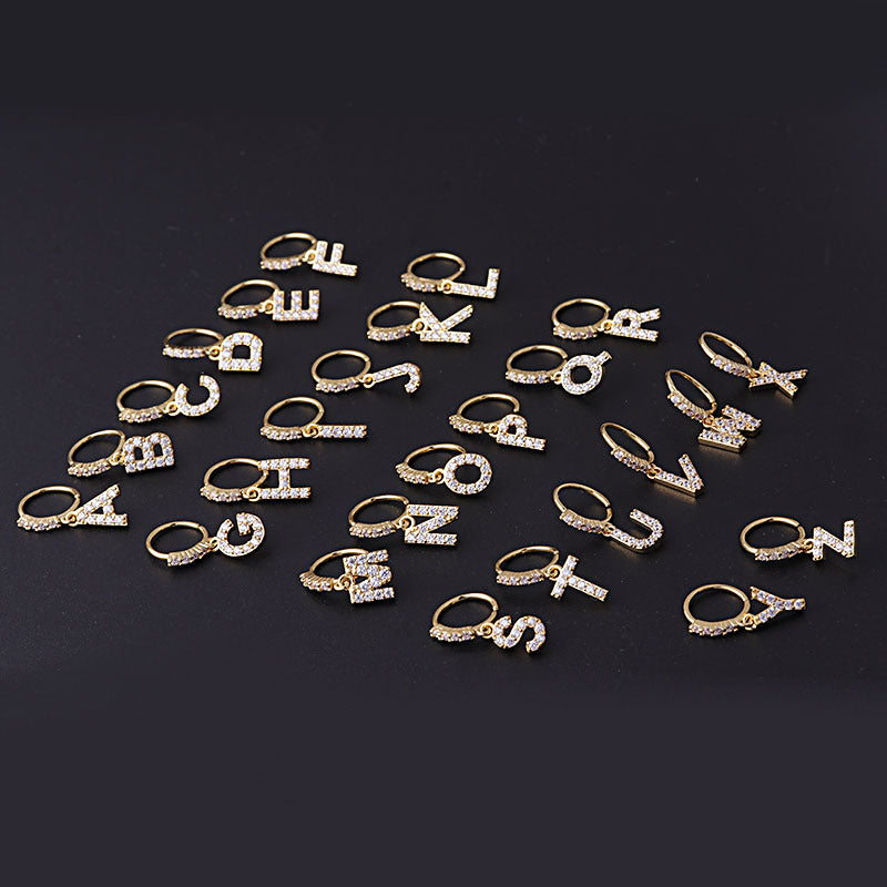 18K Gold Dangle Letter Hoop Nose Ring - Personalized Initial Nose Stud for Women | Trendy Body Jewelry for Parties, Date Night & Everyday Wear (HSPJ676)