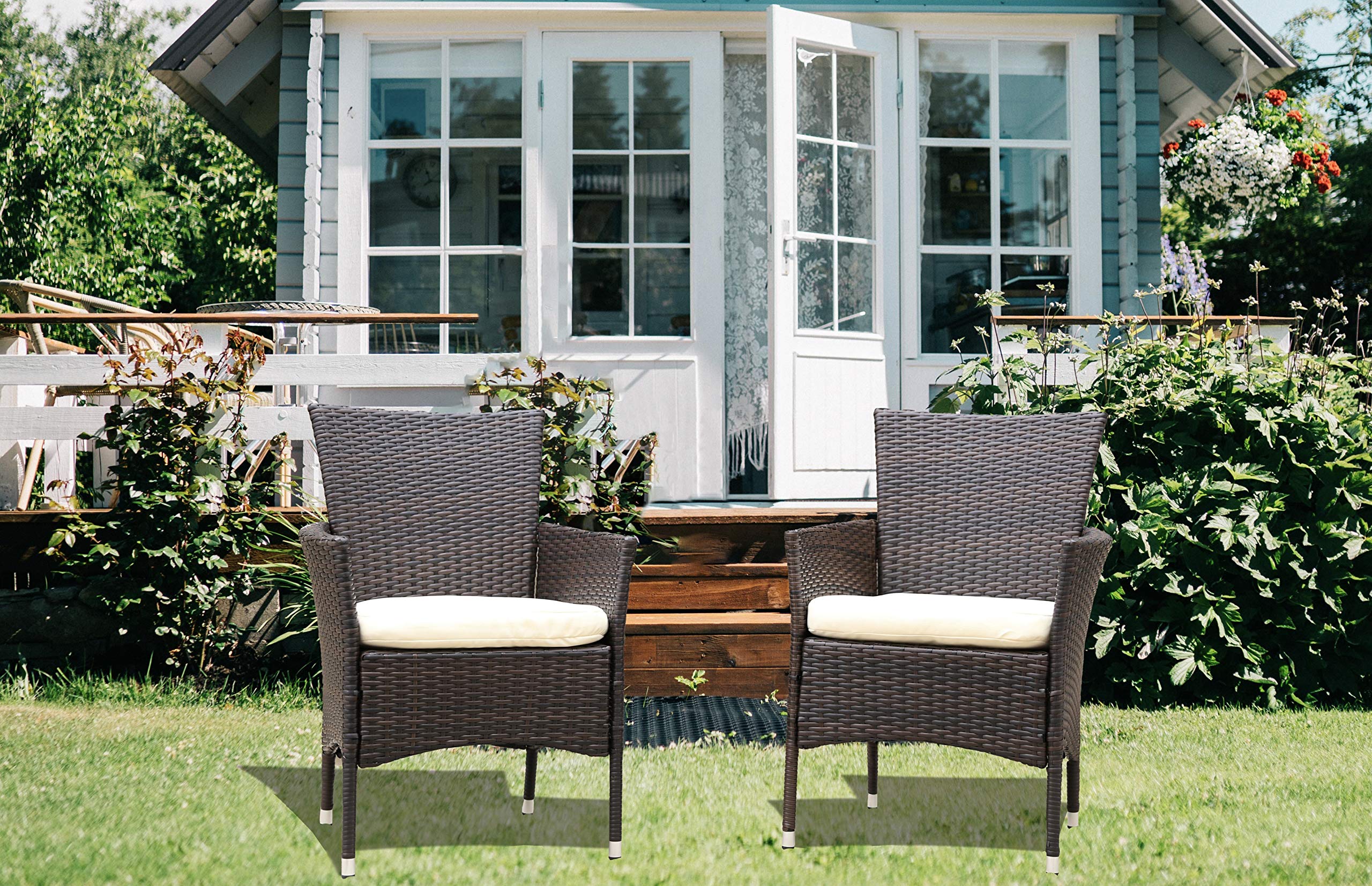 2-Piece Rattan Patio Conversation Set for 2 - Outdoor Wicker Chairs with Removable Cushions - Perfect for Garden, Poolside, Porch, Backyard, Lawn & Balcony - Weather-Resistant Patio Furniture for Relaxing Outdoors