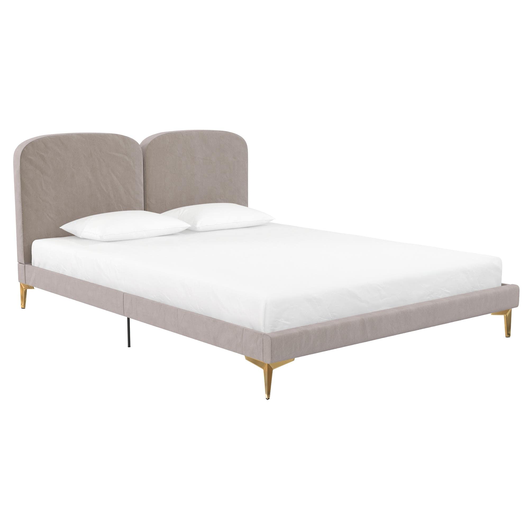 CosmoLiving by Cosmopolitan Queen Size Coco Upholstered Bed with Taupe Velvet Fabric - Luxurious Bedroom Furniture for Modern Master Suites & Guest Rooms