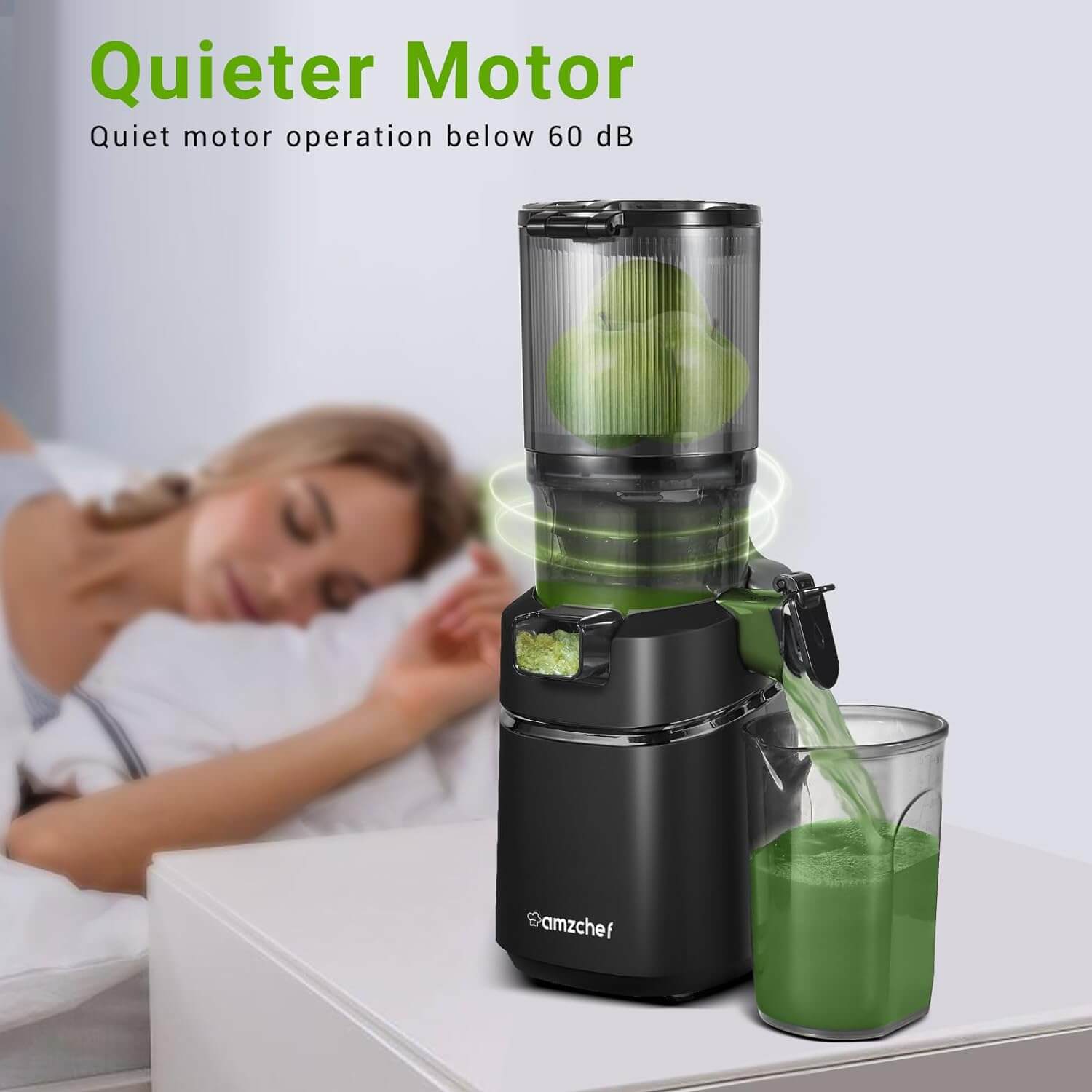 AMZCHEF Slow Masticating Juicer - 5.3 Inch Wide Chute, Self-Feeding Design for Fruits & Vegetables - Perfect for Cold Press Juicing, Detox Drinks & Healthy Breakfasts (Black)