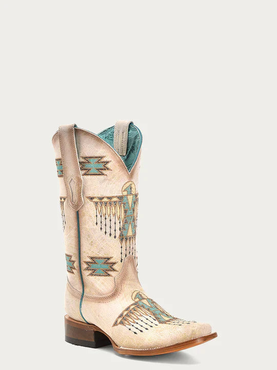 Z5219 Women's Western Cowboy Boots with Eagle Embroidery & Square Toe - Stylish Woven Leather Boots for Country Rides, Concerts & Fashion Outfits