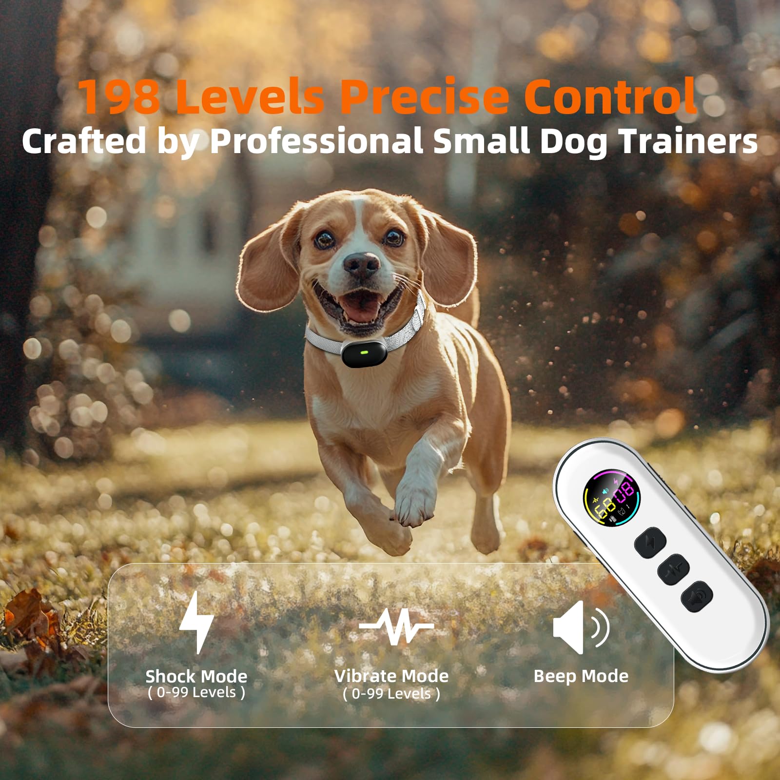 Ultra-Small Dog Shock Collar for Small & Medium Dogs 5-15lbs - 1300ft Remote Training Collar with 198-Level Control - Waterproof & Rechargeable - Lightweight & Thin Design (White) - Perfect for Obedience Training, Bark Control & Indoor/Outdoor Use